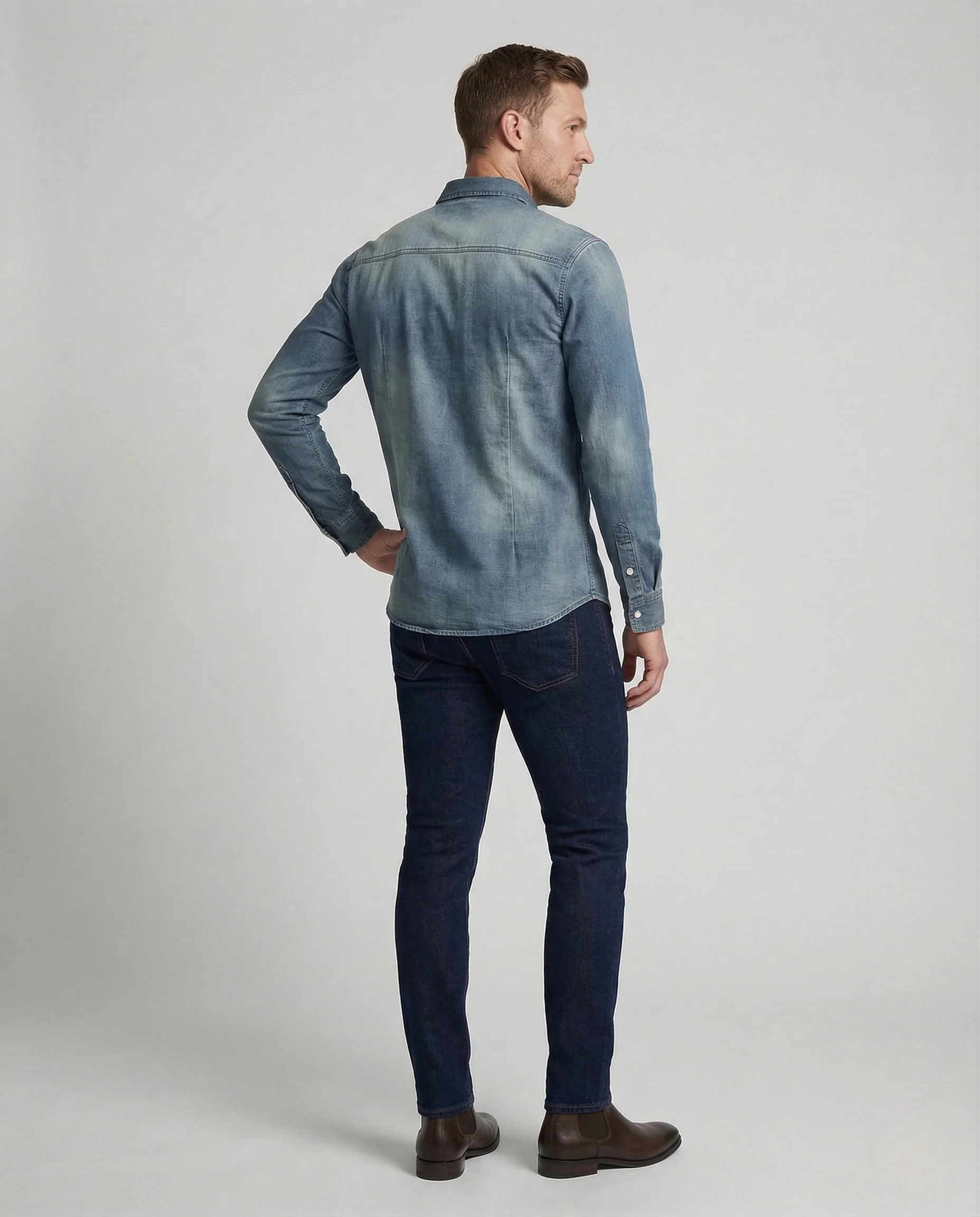 Herren Slim Denim Hemd mit Druckknopfleiste - Image 4