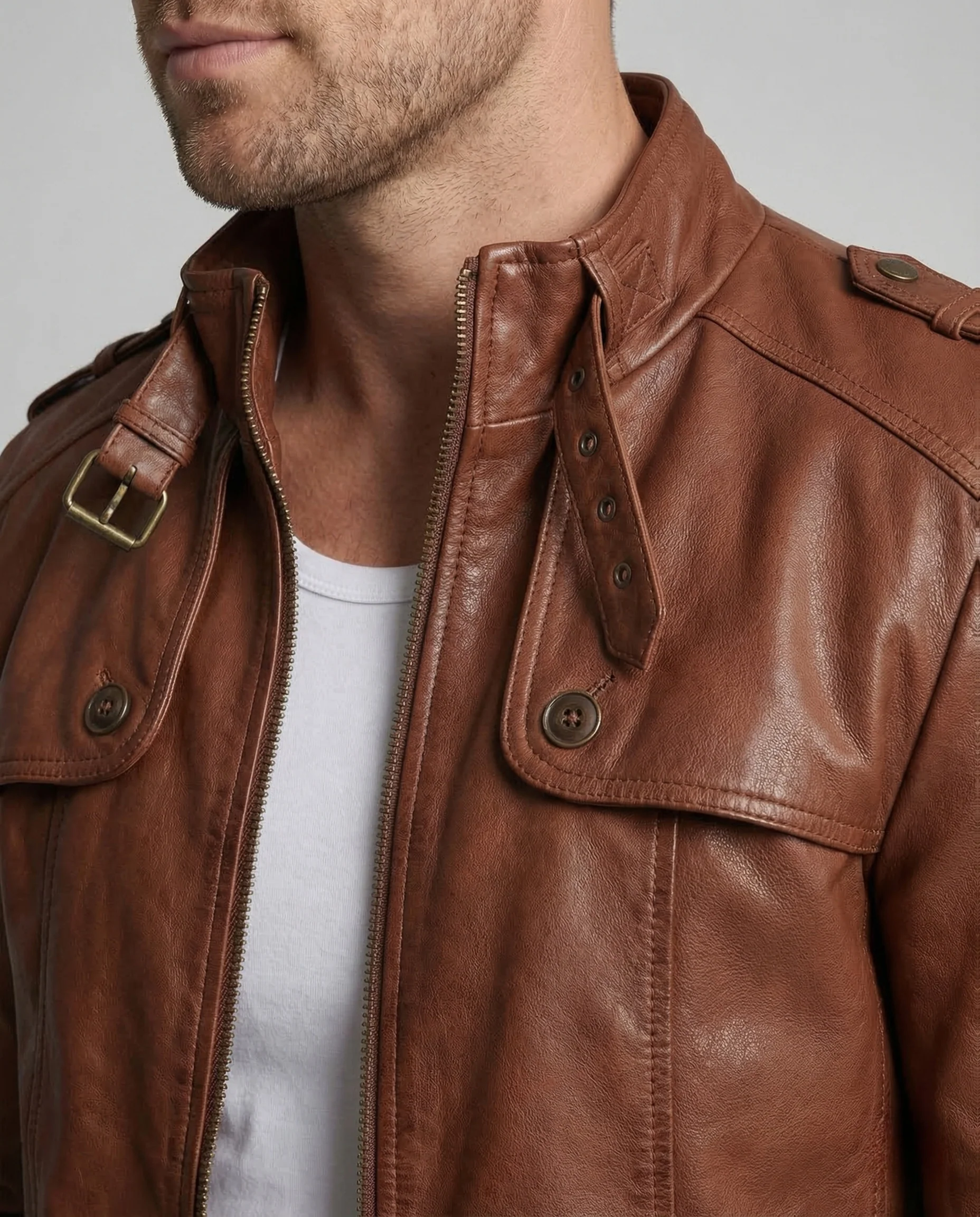 Herren Kunstlederjacke Military Biker - Image 4