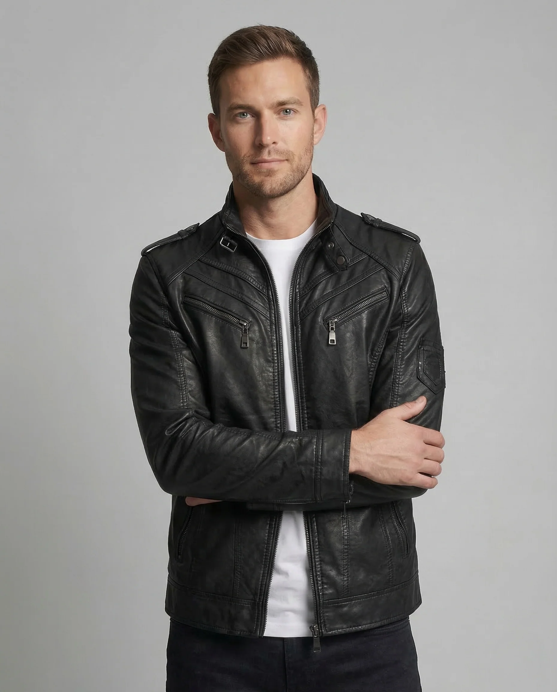 Herren Kunstlederjacke Reißverschluss Steppung - Image 2