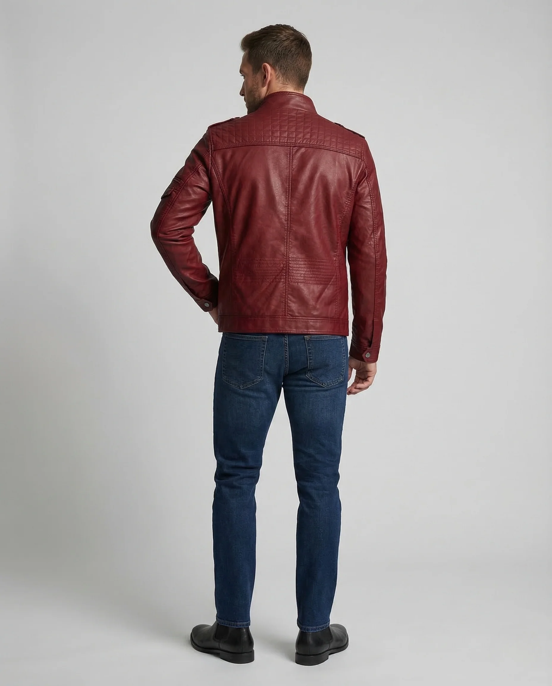 Herren Kunstlederjacke Reißverschluss Steppung - Image 4