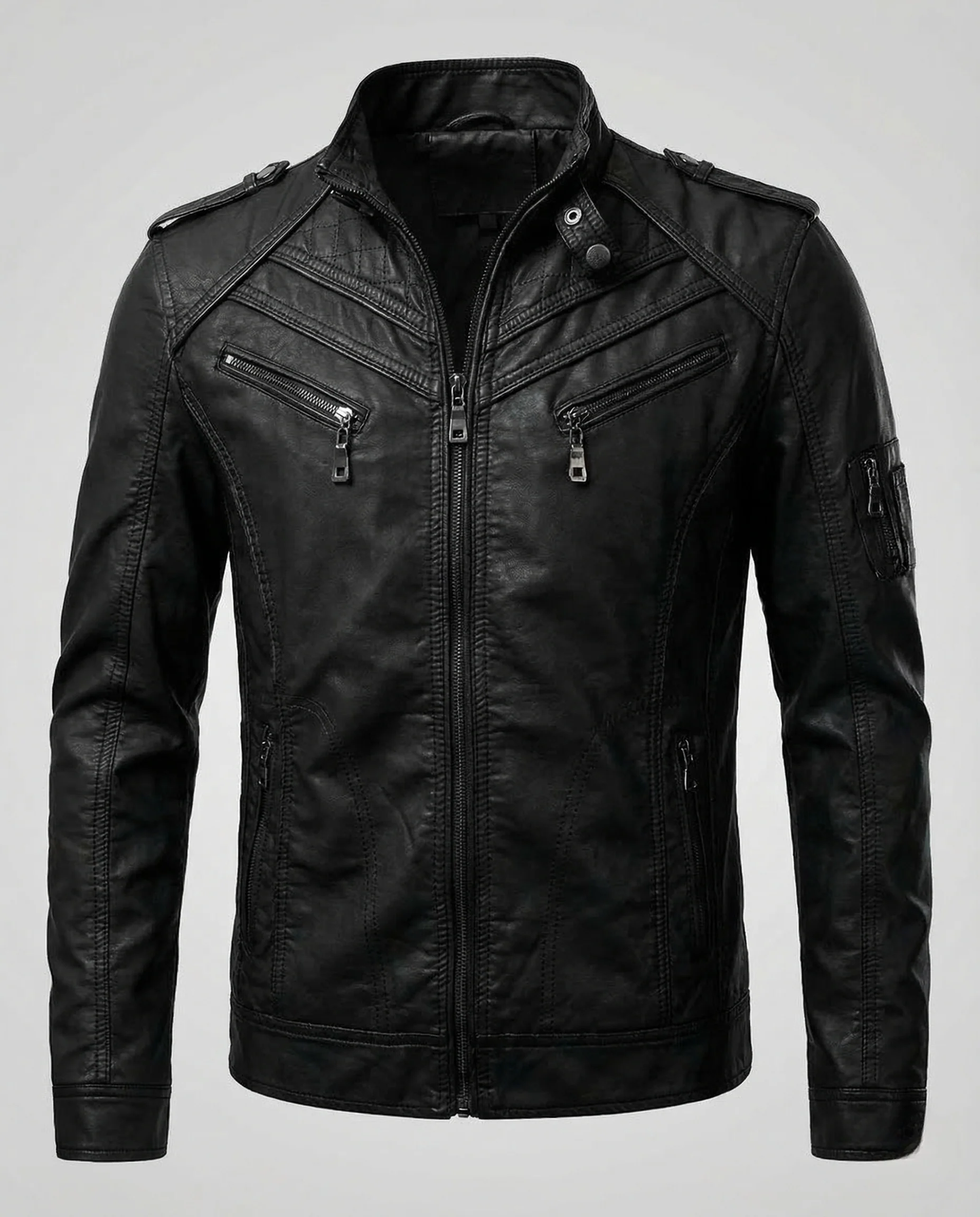 Herren Kunstlederjacke Reißverschluss Steppung - Image 5