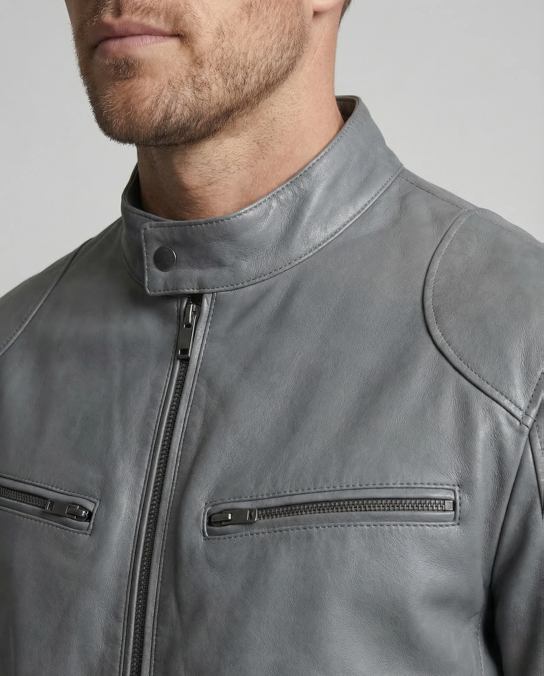 Herren Lederjacke Slim Stehkragen - Image 3