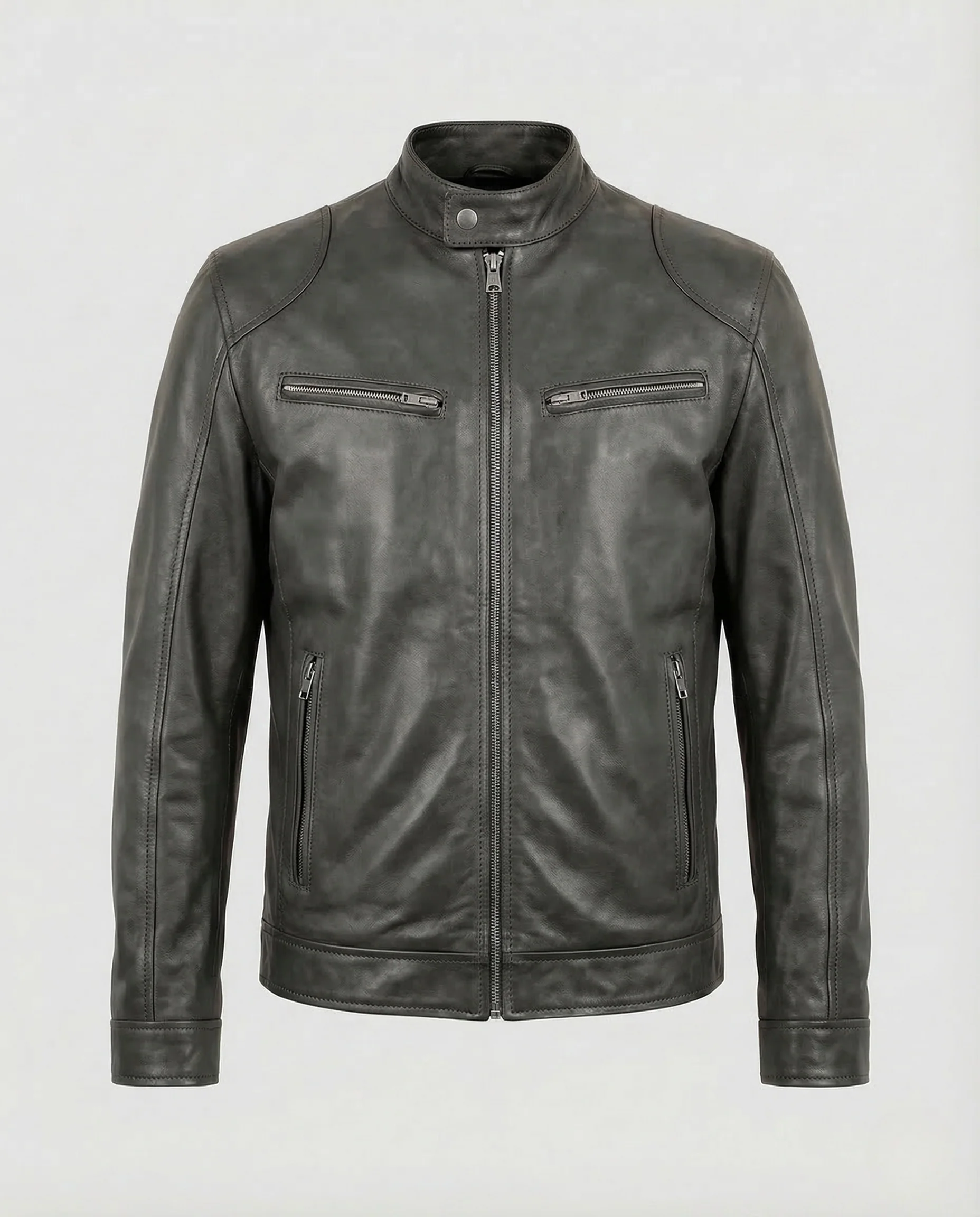 Herren Lederjacke Slim Stehkragen - Image 6