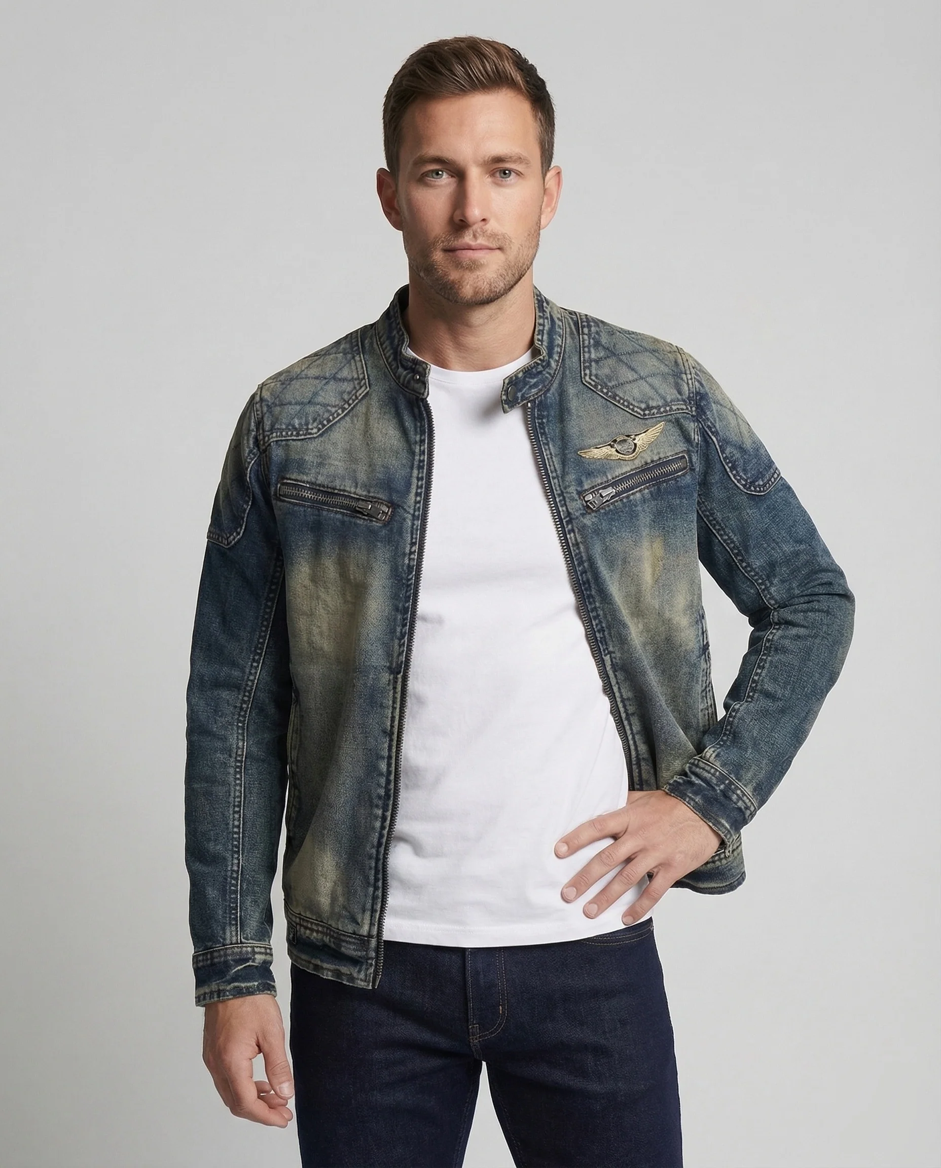 Herren Biker Denimjacke stonewashed - Image 2
