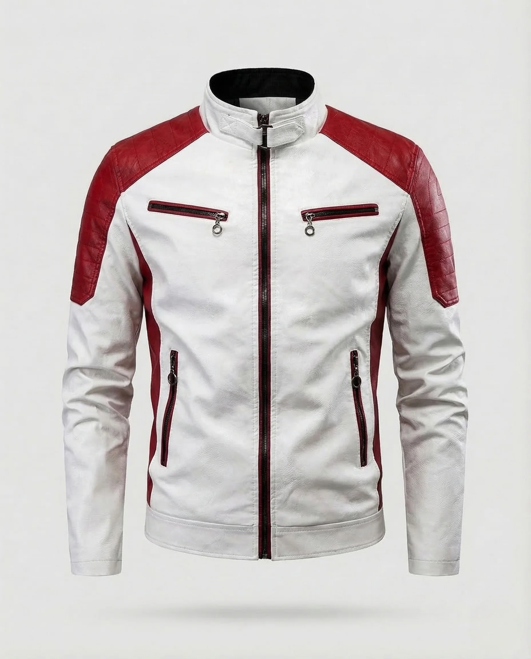 Herren Kunstleder Bikerjacke Steppschulter - Image 6