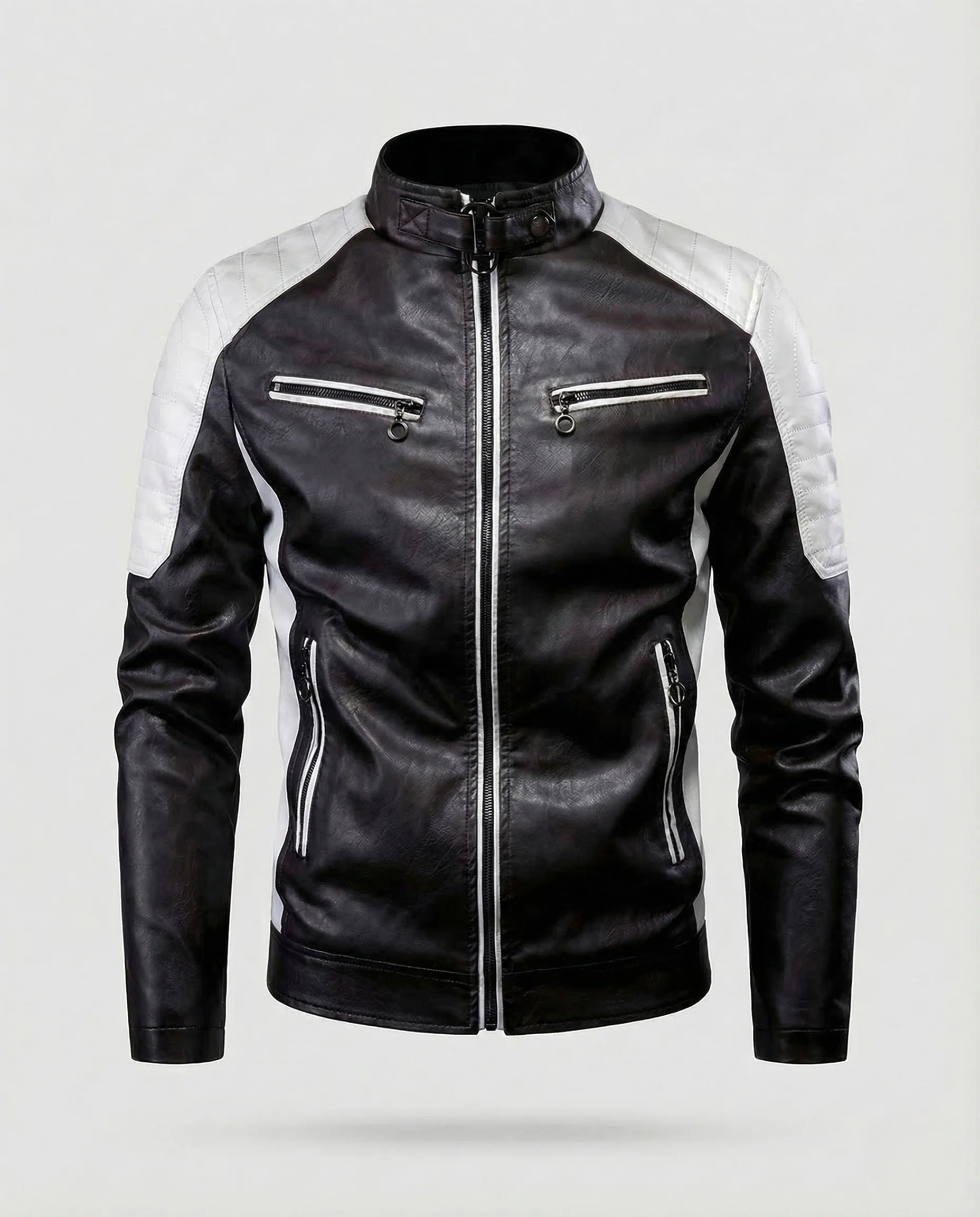 Herren Kunstleder Bikerjacke Steppschulter - Image 8