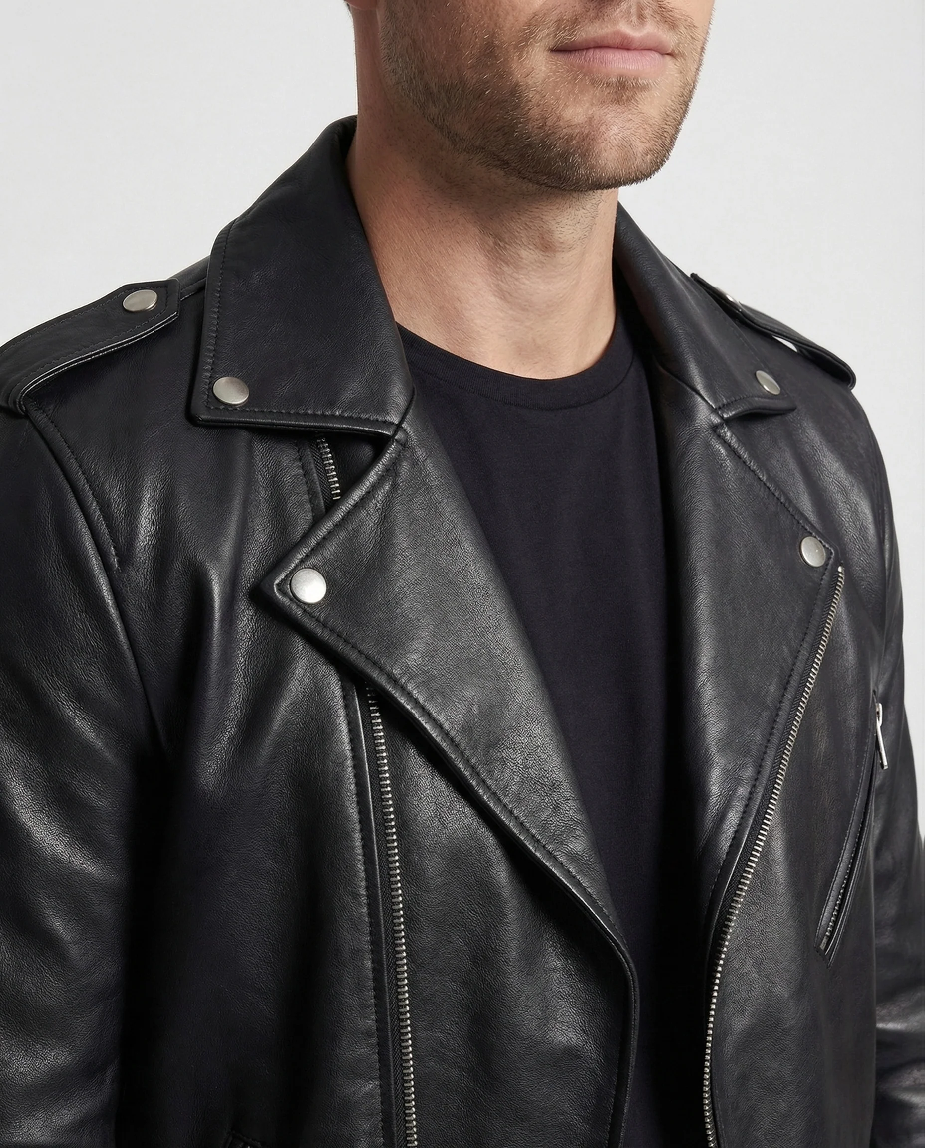 Herren Bikerjacke Kunstleder Tailliert - Image 3