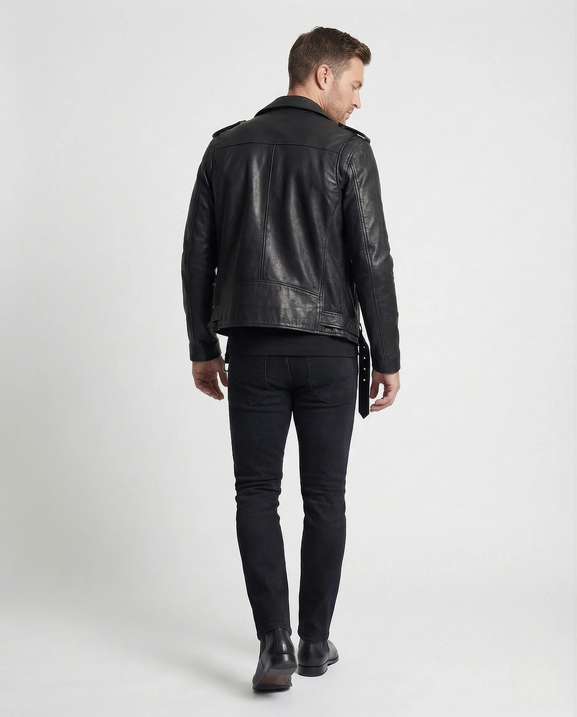 Herren Bikerjacke Kunstleder Tailliert - Image 4