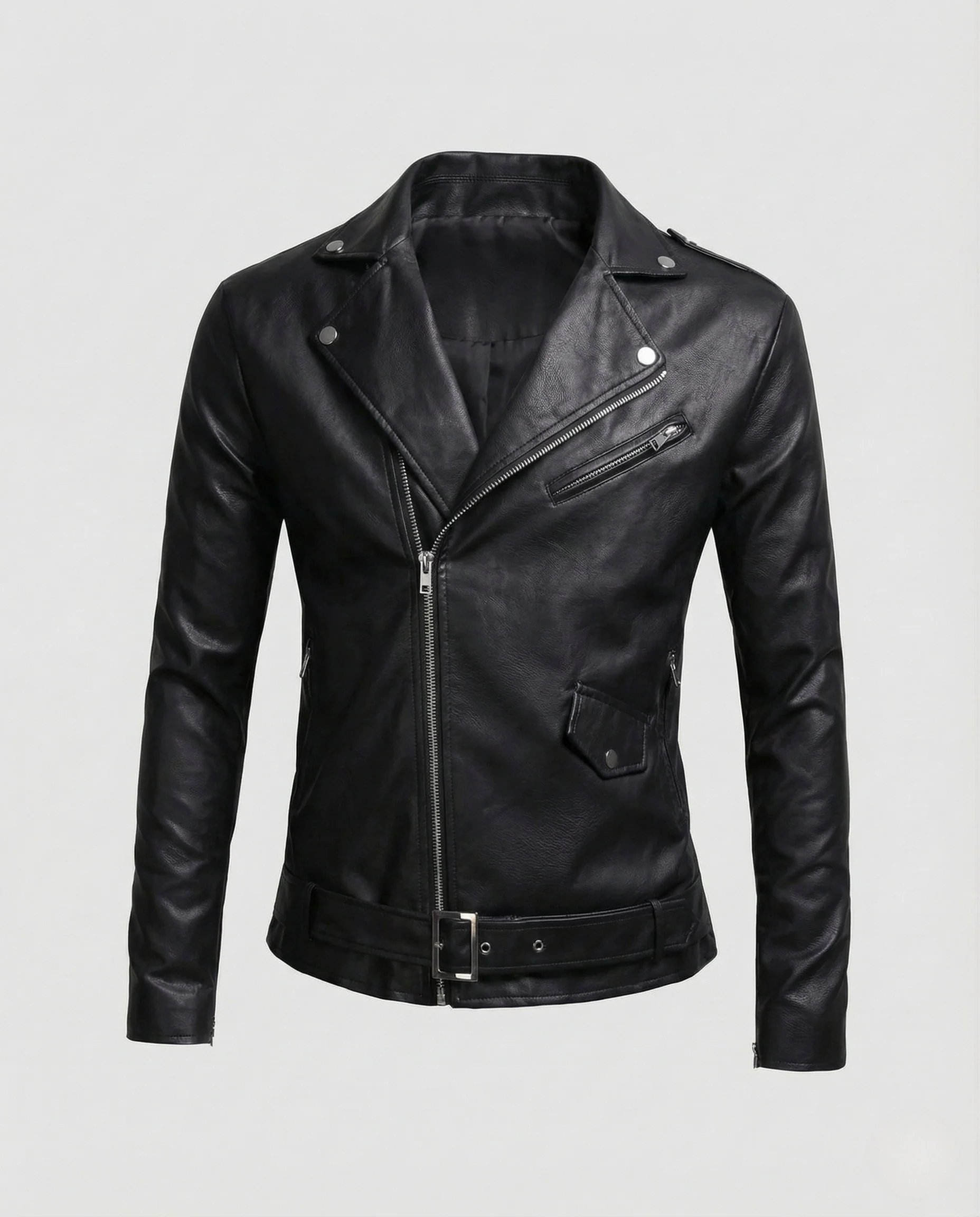 Herren Bikerjacke Kunstleder Tailliert - Image 7