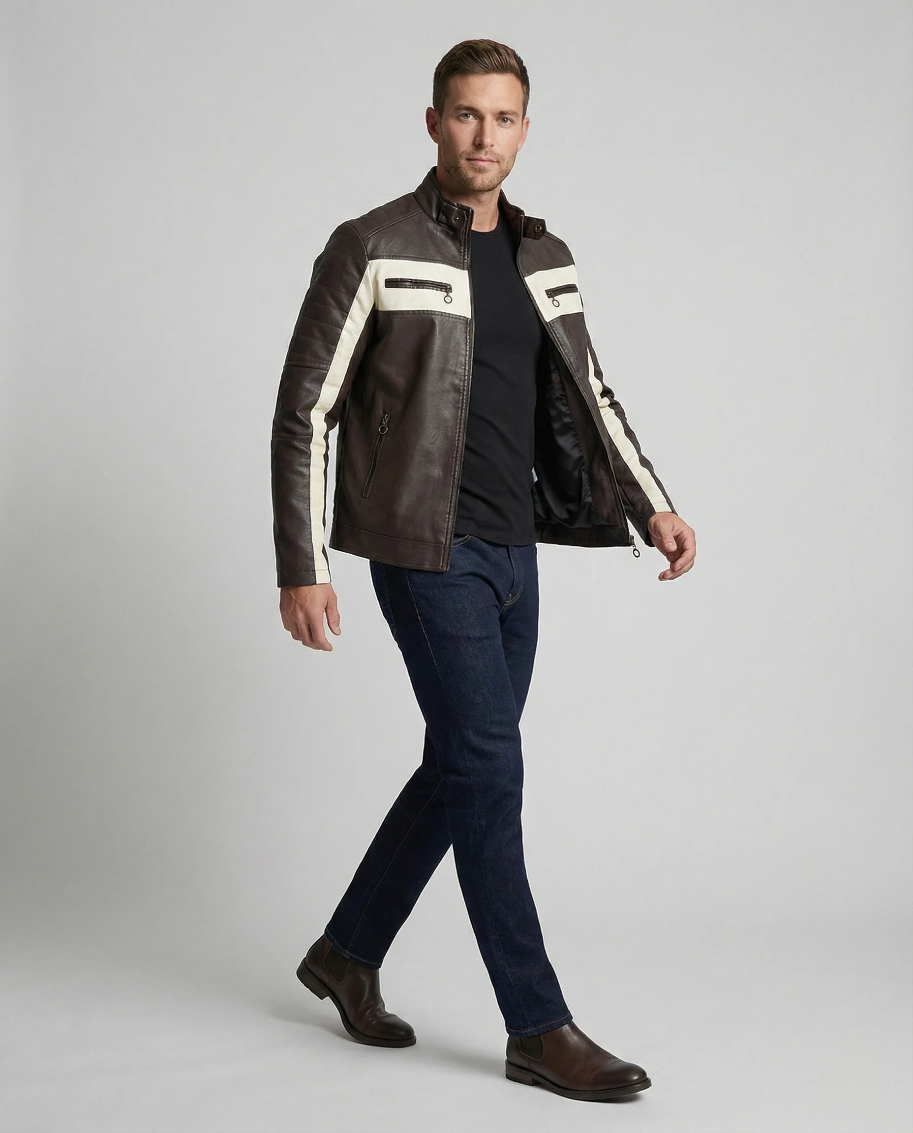 Herren Bikerjacke Herren Kunstleder - Image 4