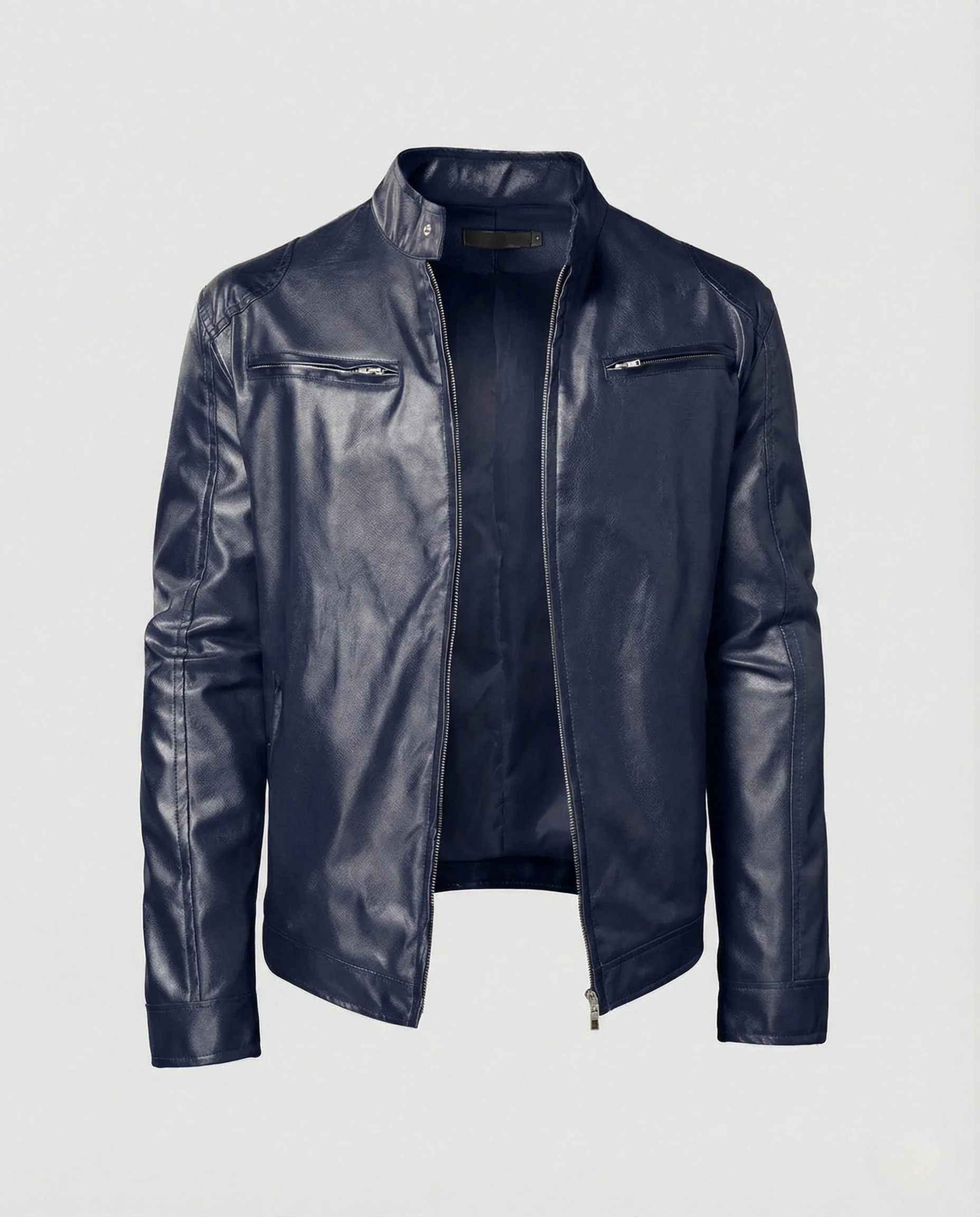 Herren Kunstleder Bikerjacke tailliert - Image 13