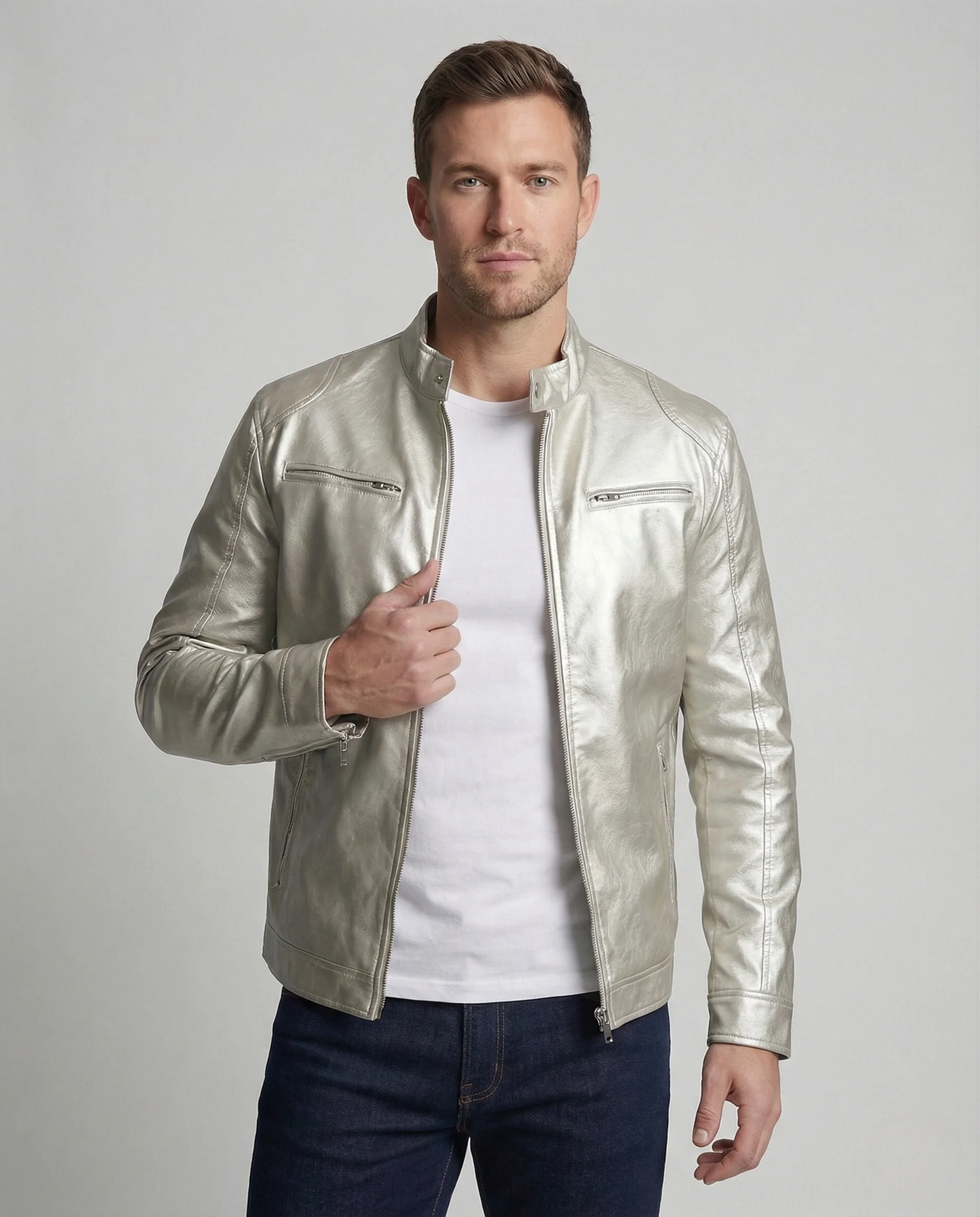 Herren Kunstleder Bikerjacke tailliert - Image 2