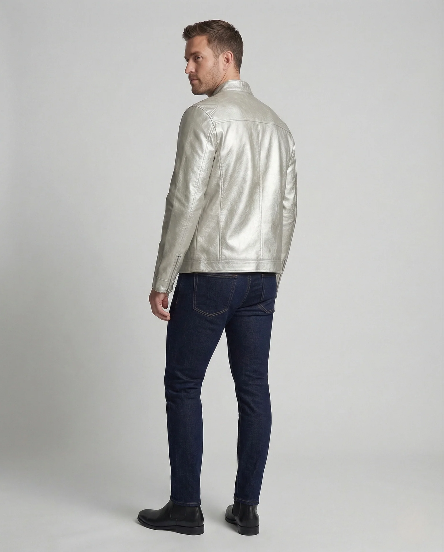 Herren Kunstleder Bikerjacke tailliert - Image 3