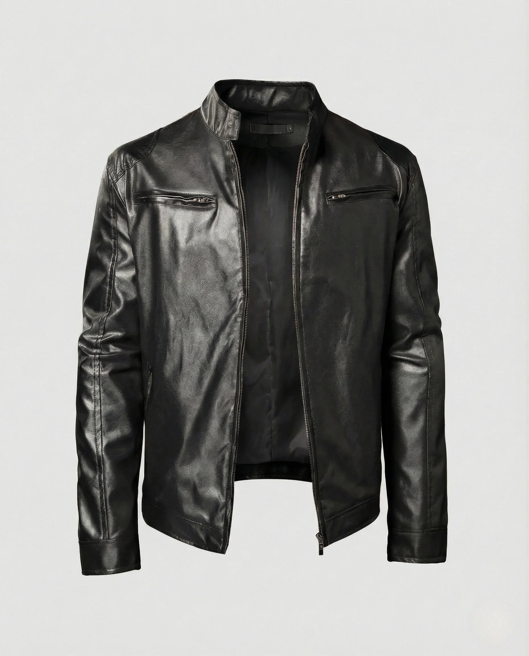 Herren Kunstleder Bikerjacke tailliert - Image 5