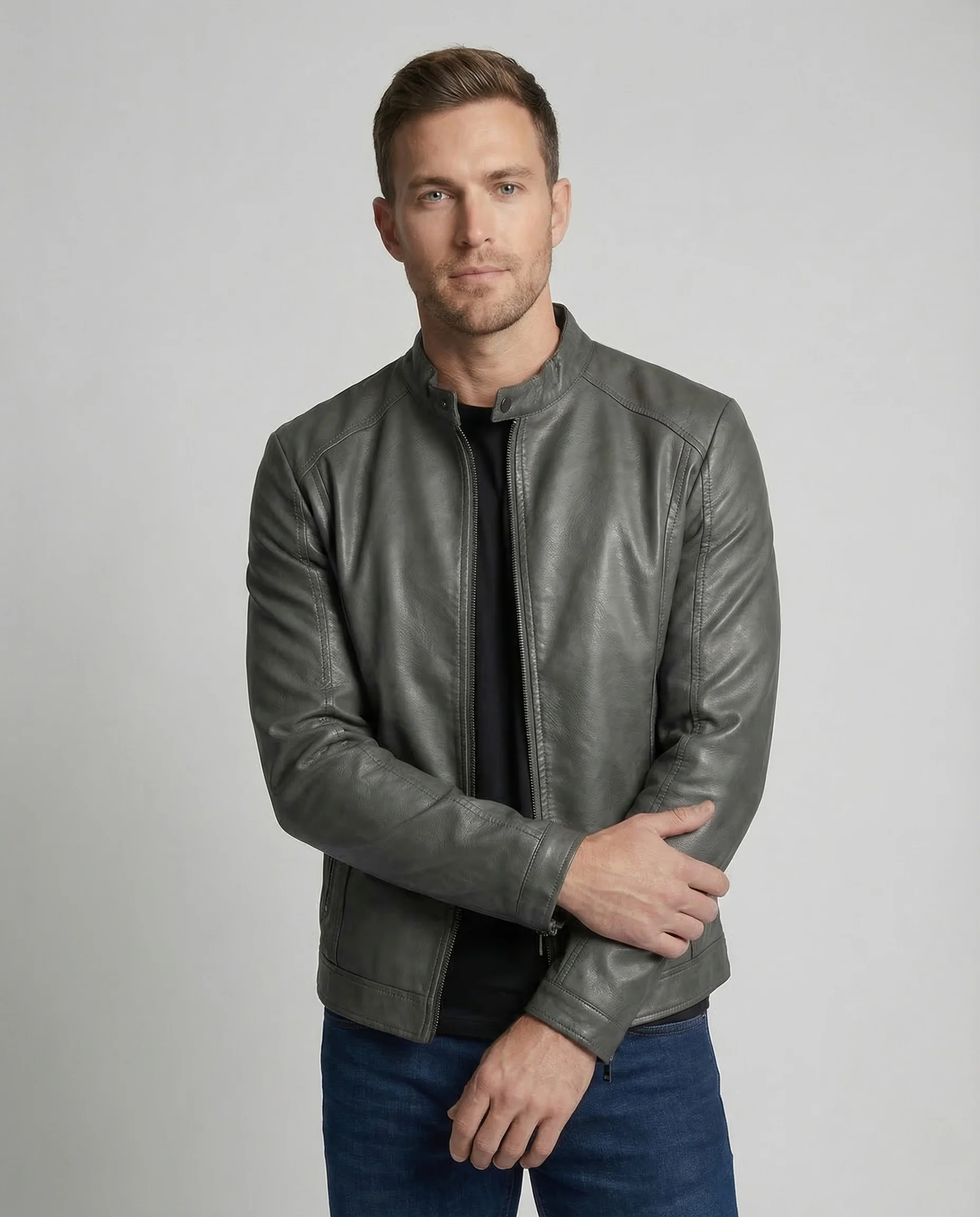 Herren Kunstlederjacke Stehkragen - Image 2