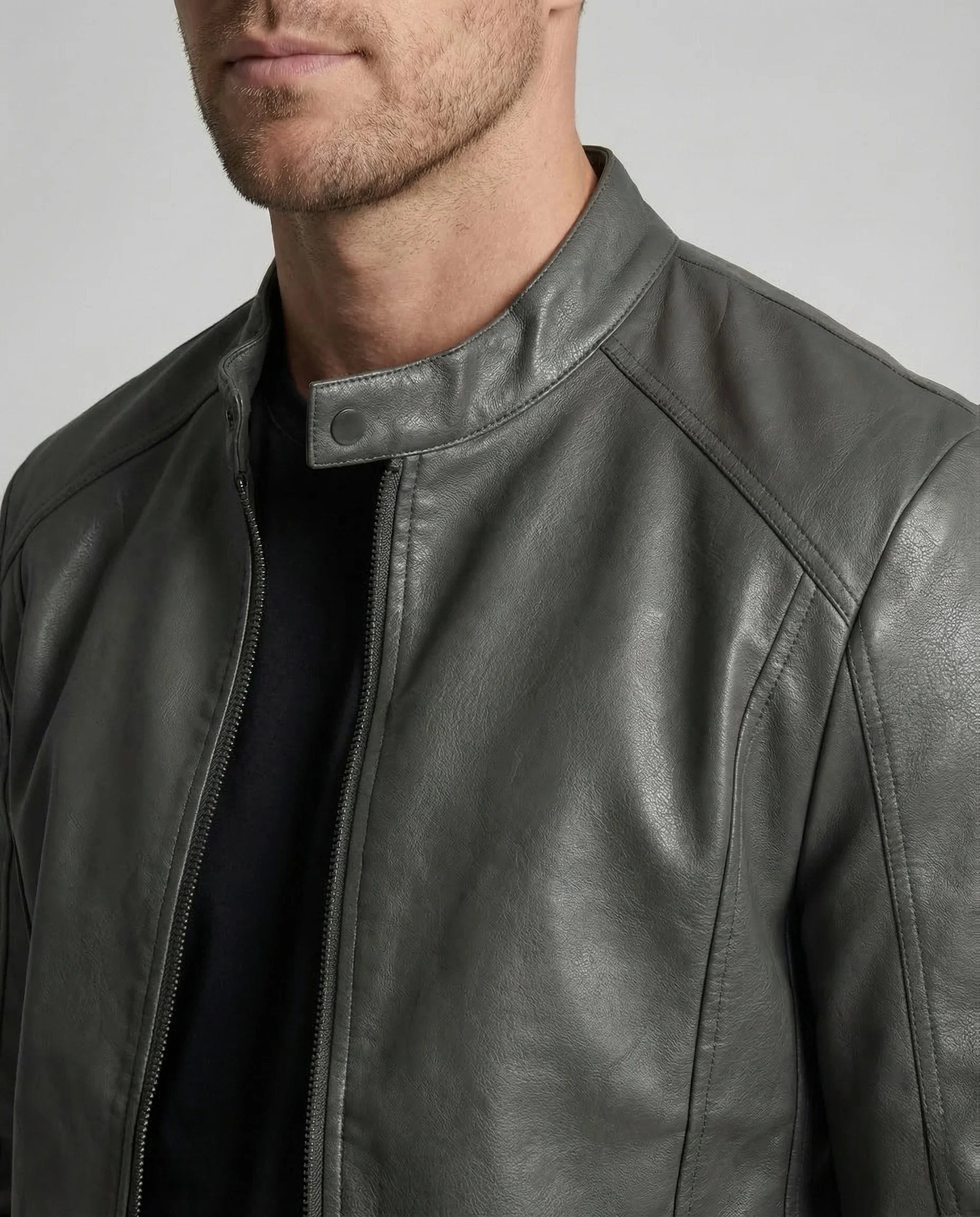 Herren Kunstlederjacke Stehkragen - Image 3