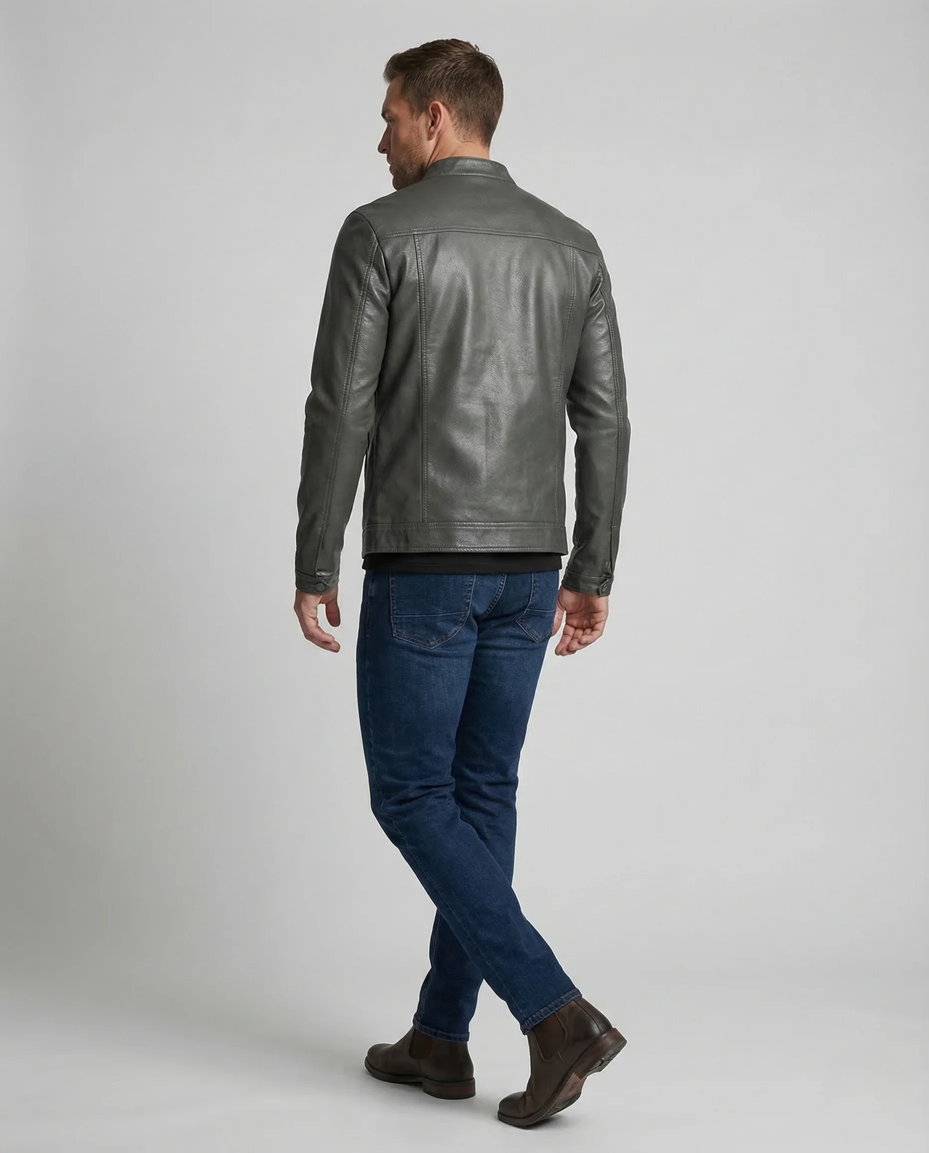 Herren Kunstlederjacke Stehkragen - Image 4