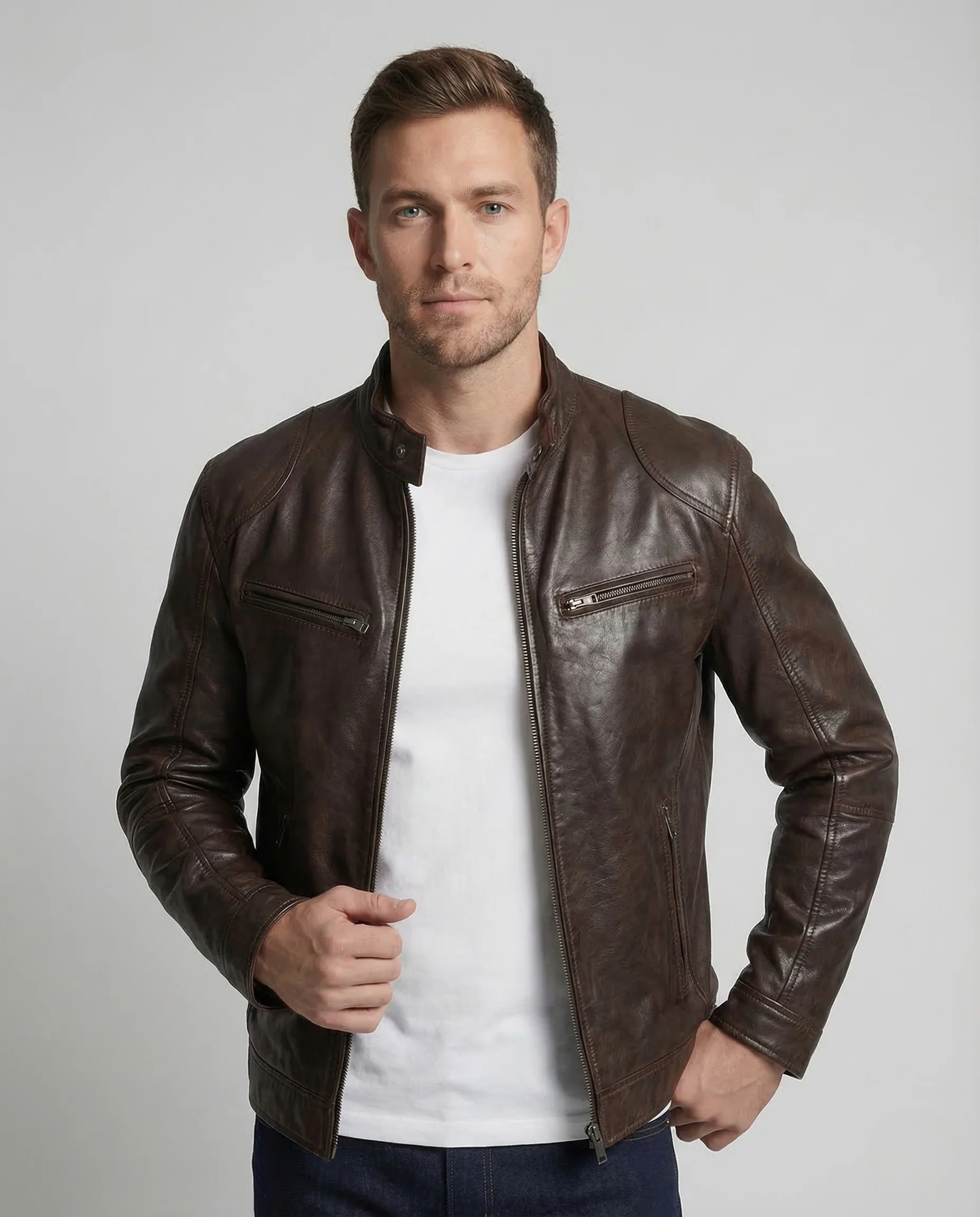 Herren Lederjacke Lammnappa Stehkragen - Image 2