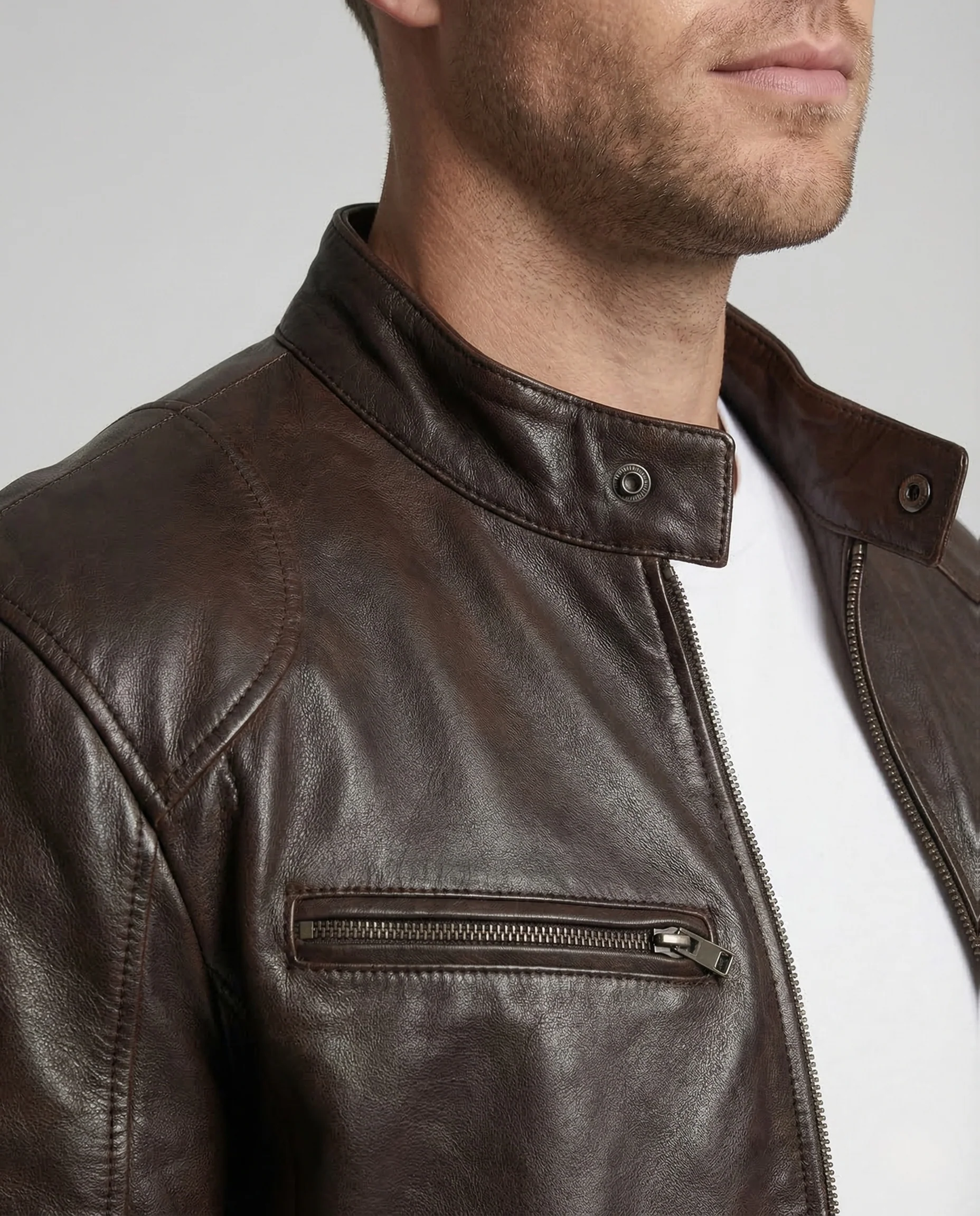 Herren Lederjacke Lammnappa Stehkragen - Image 3