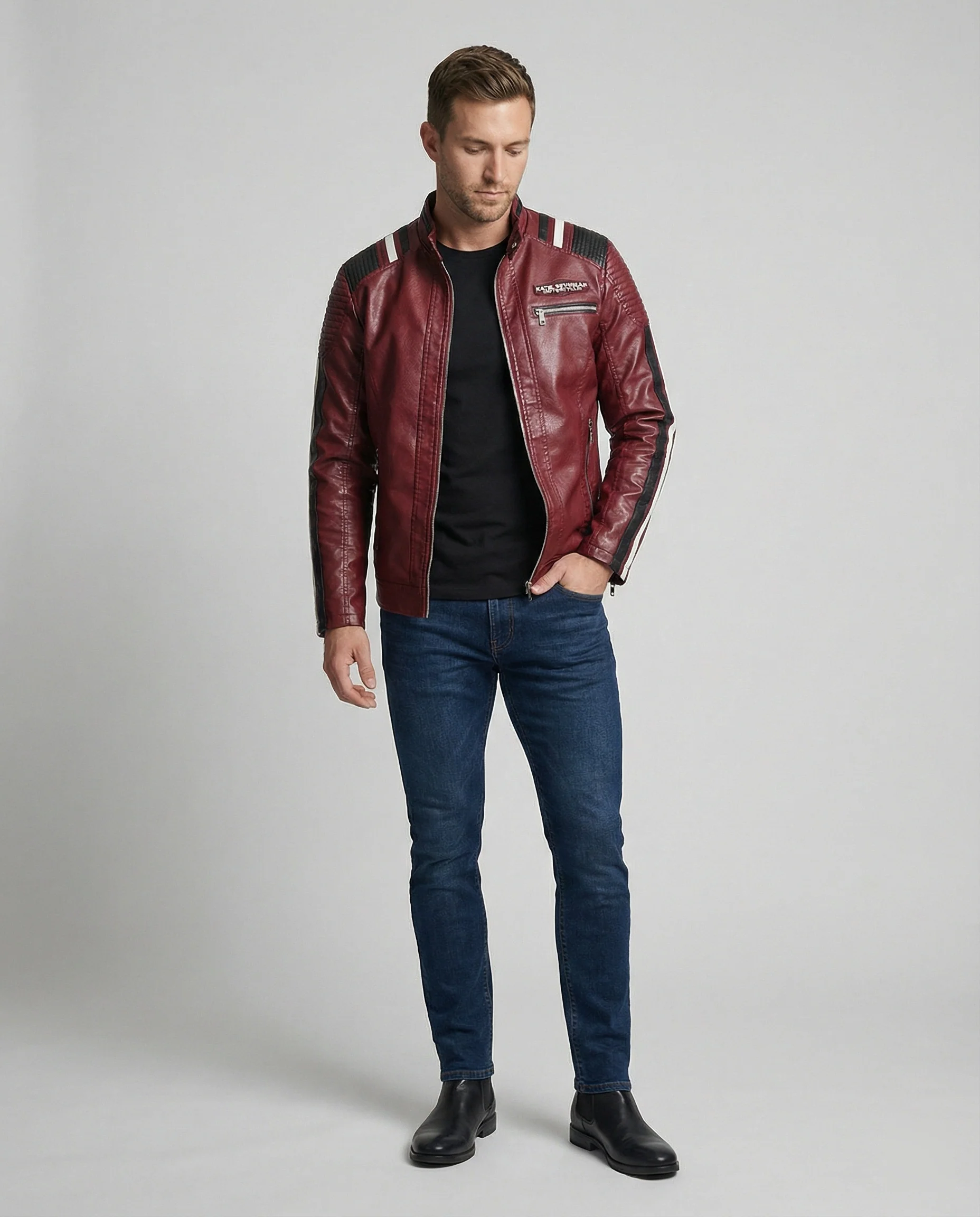 Herren Lederjacke Herren Biker - Image 5