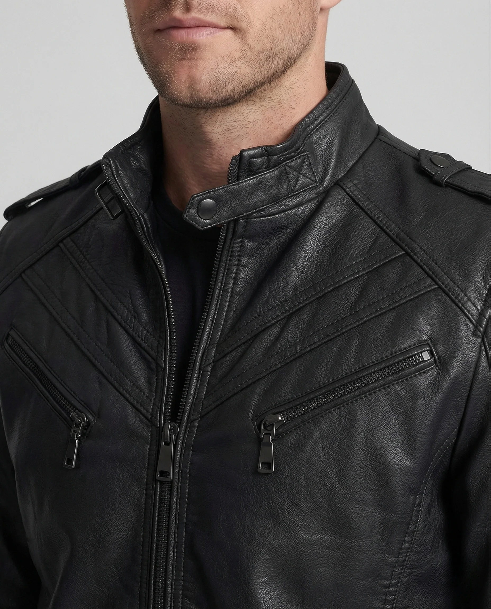 Herren Motorradjacke Kunstleder - Image 4