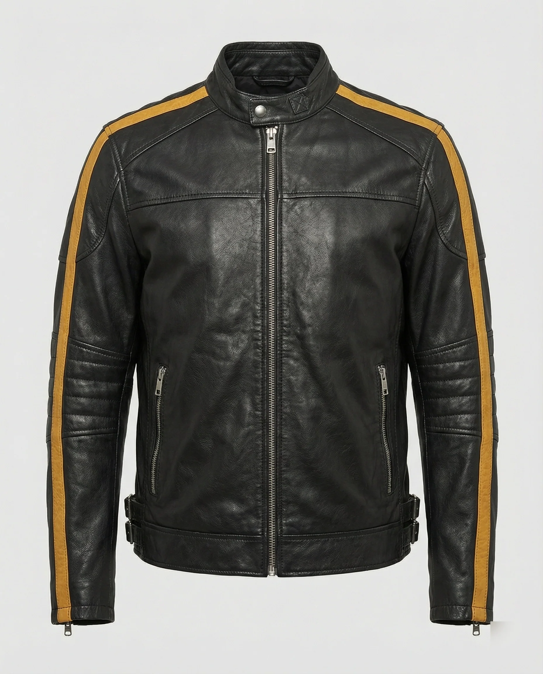 Herren Motorradlederjacke Stehkragen