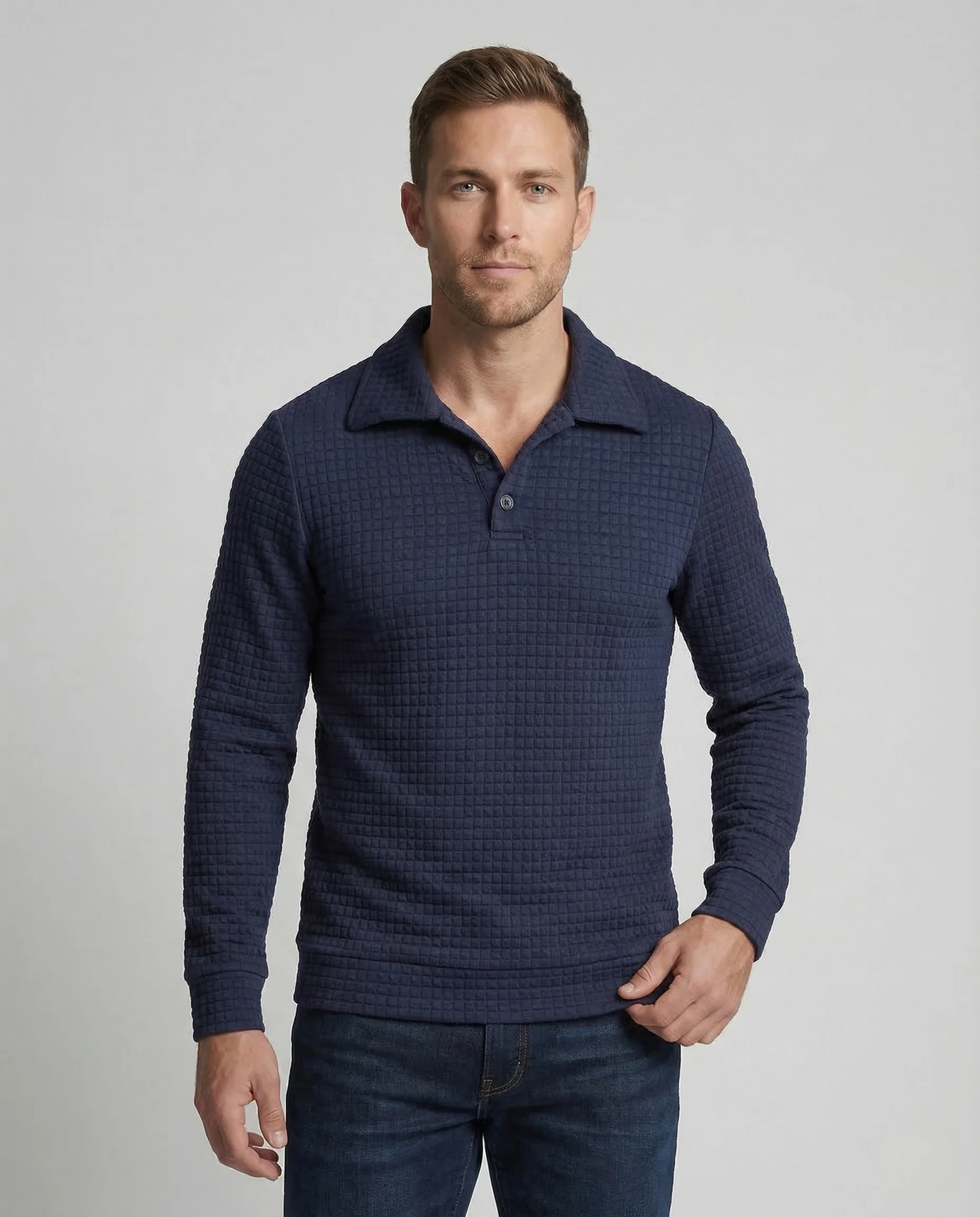 Herren Waffelstrick Pullover Polokragen - Image 2