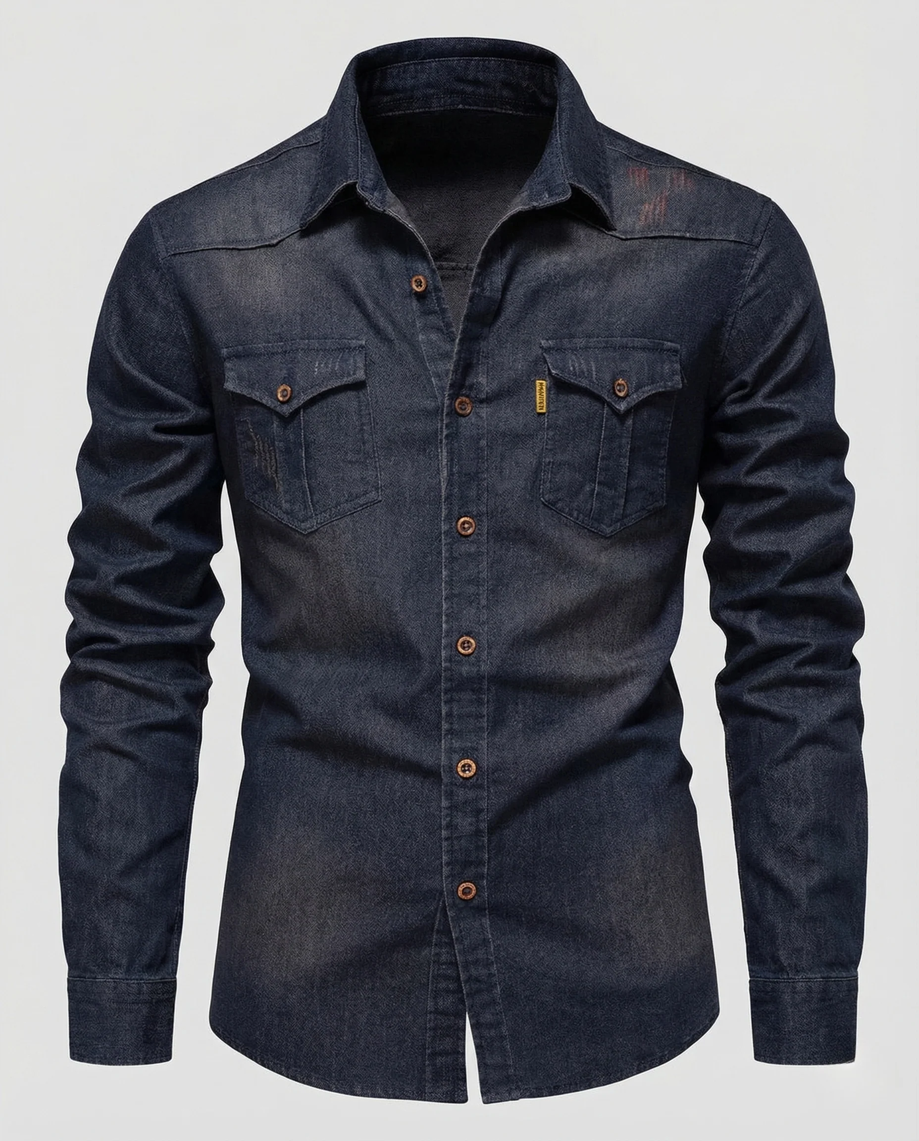 Herren Denimhemd Slim Fit Brusttaschen Kentkragen - Image 4