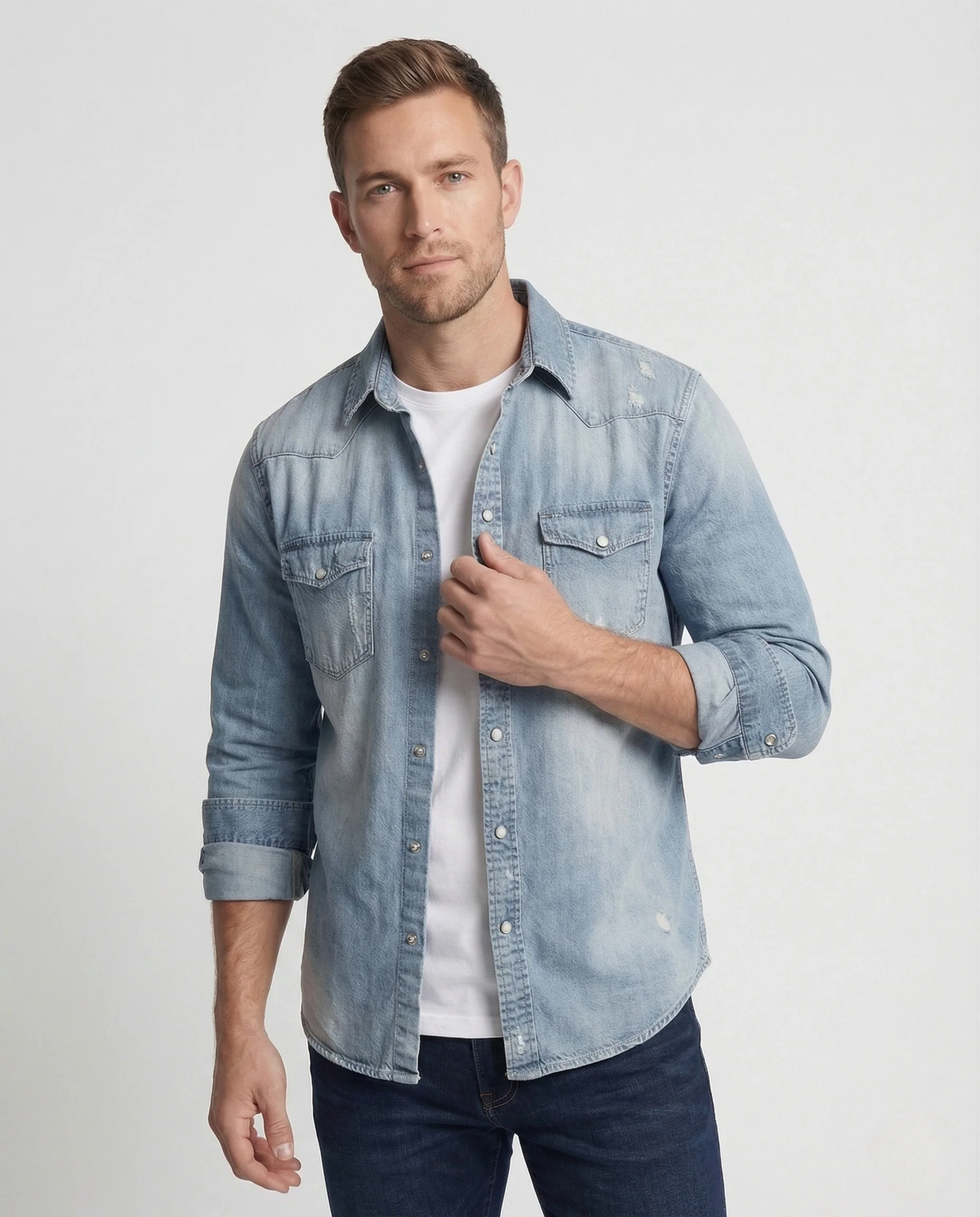 Herren Jeanshemd Slim Fit mit Druckknöpfen - Image 2