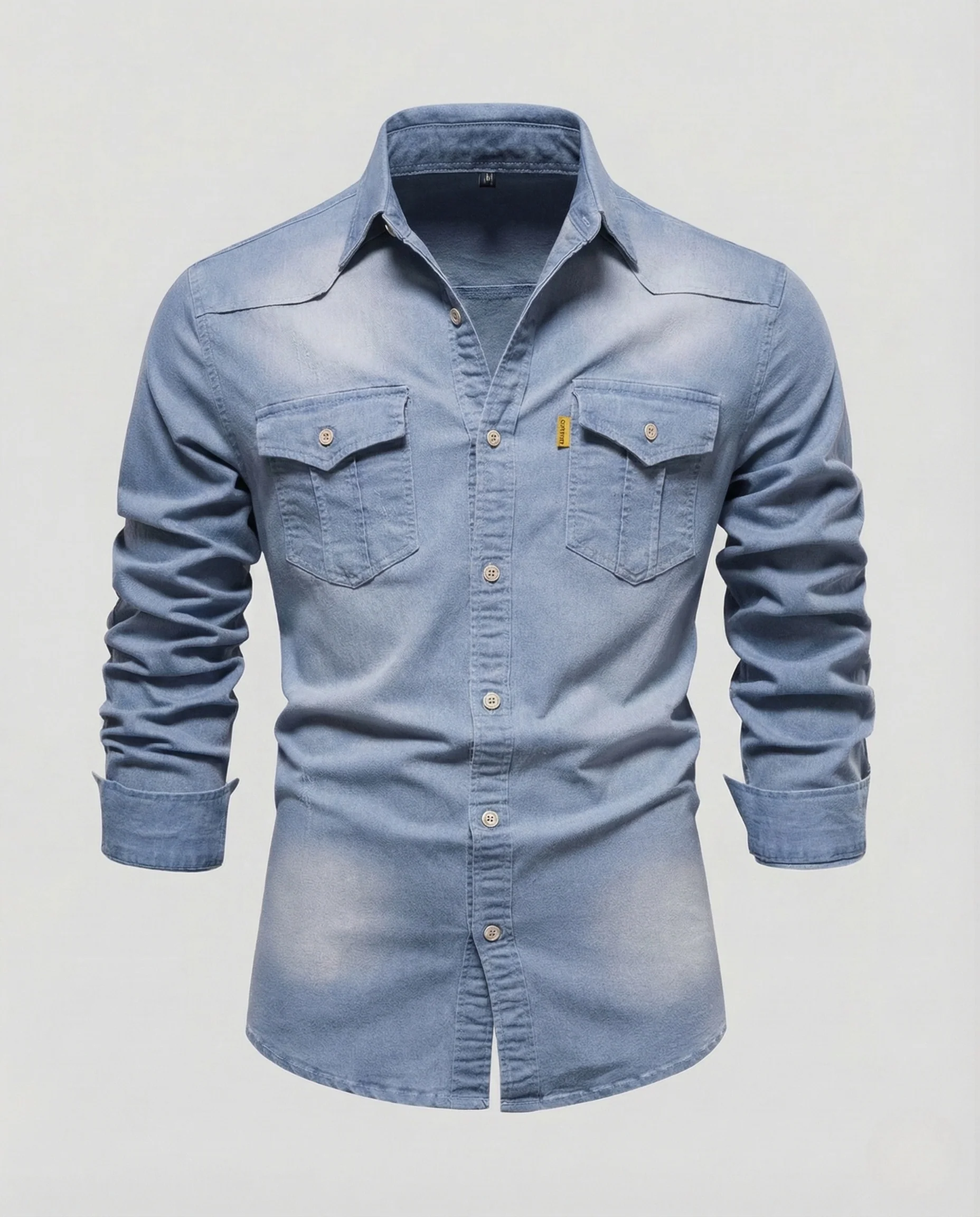 Herren Denimhemd Langarm Western Stil Brusttaschen - Image 6