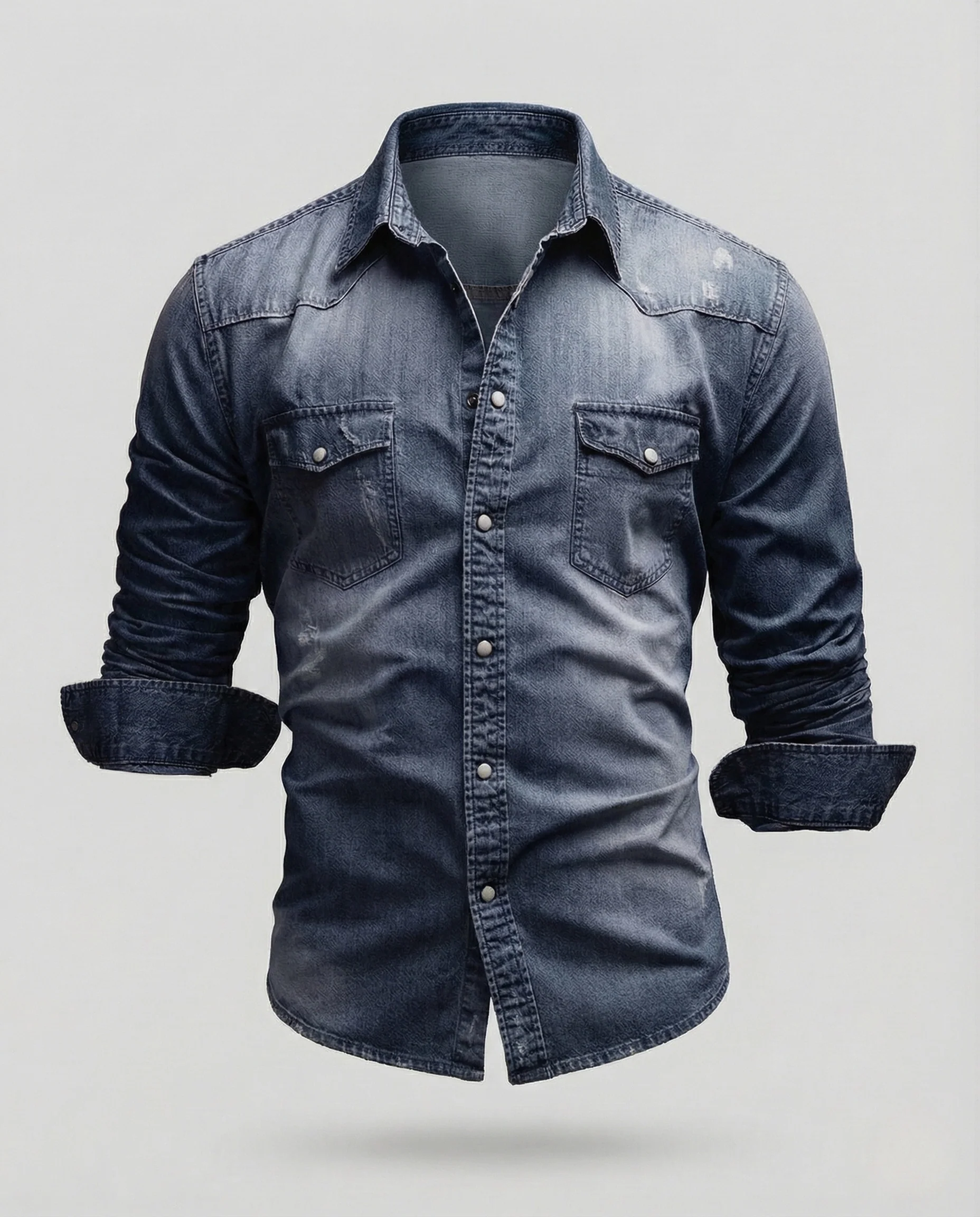 Herren Stretch Western Denim Hemd mit Kontrastnähten - Image 6