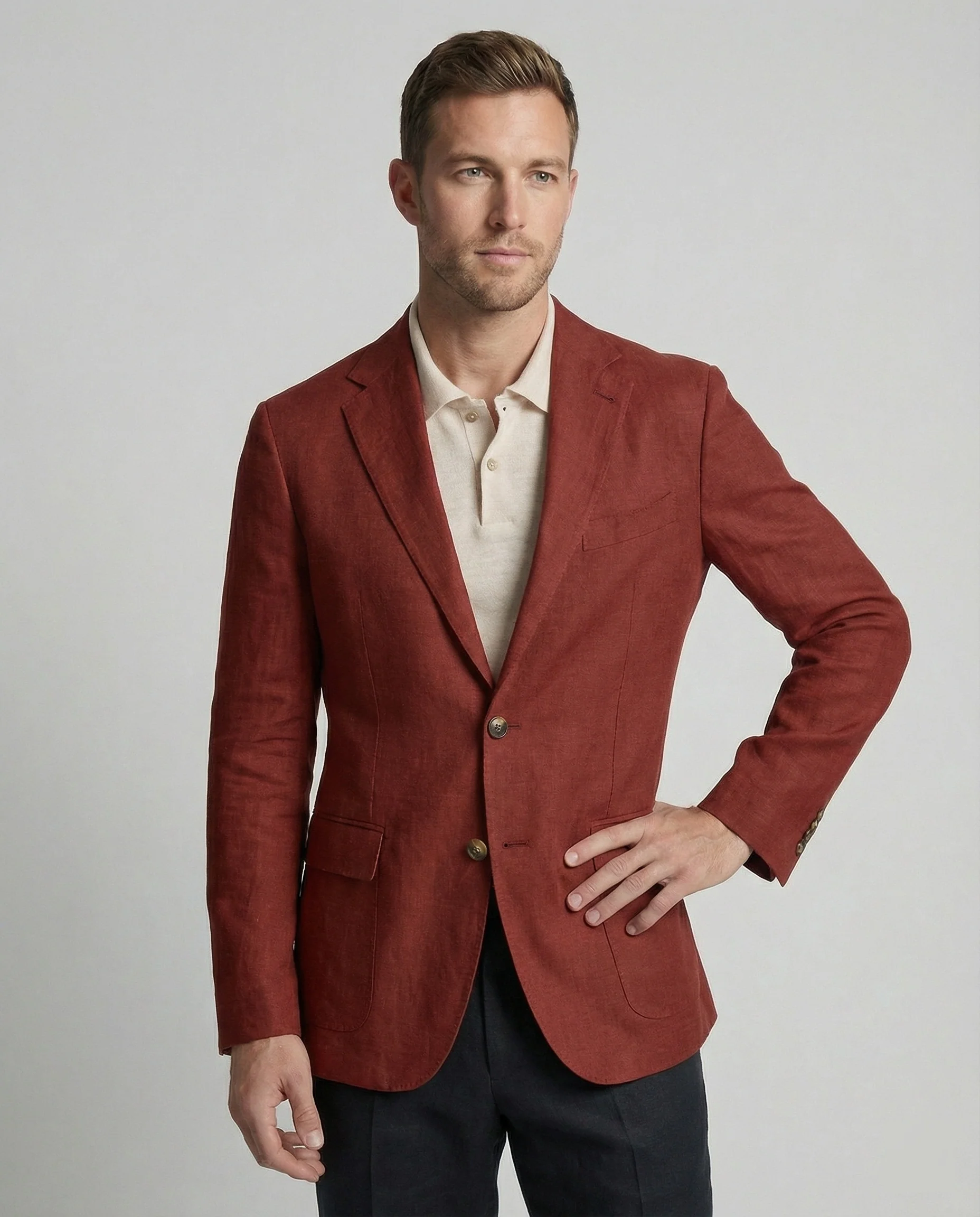 Herren Leinen Sakko Ein Knopf Sommer - Image 11