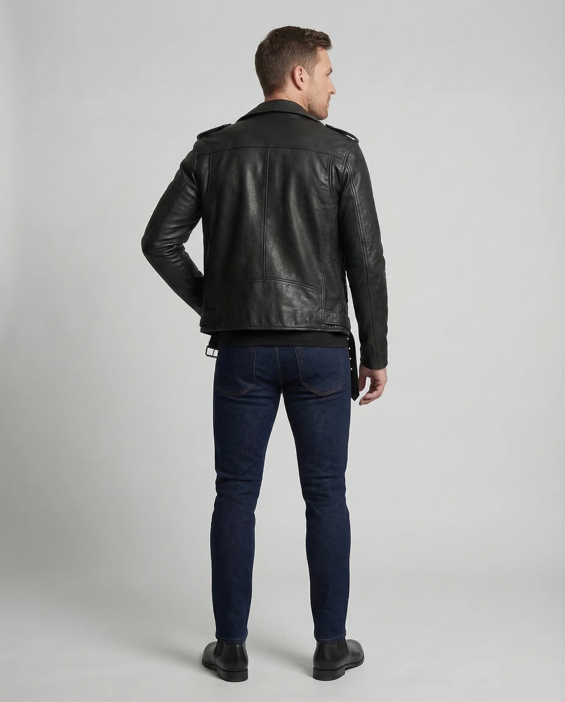 Herren Kunstleder Bikerjacke Asymmetrisch - Image 4