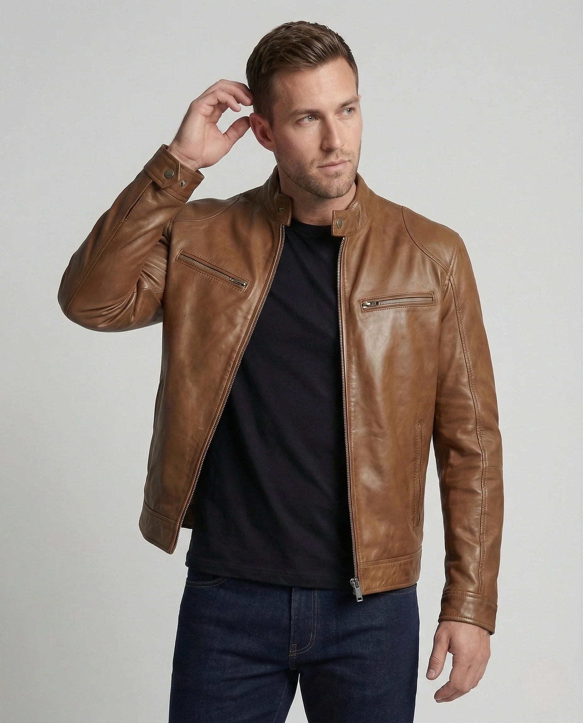 Herren Lederjacke urban mit Stehkragen - Image 2