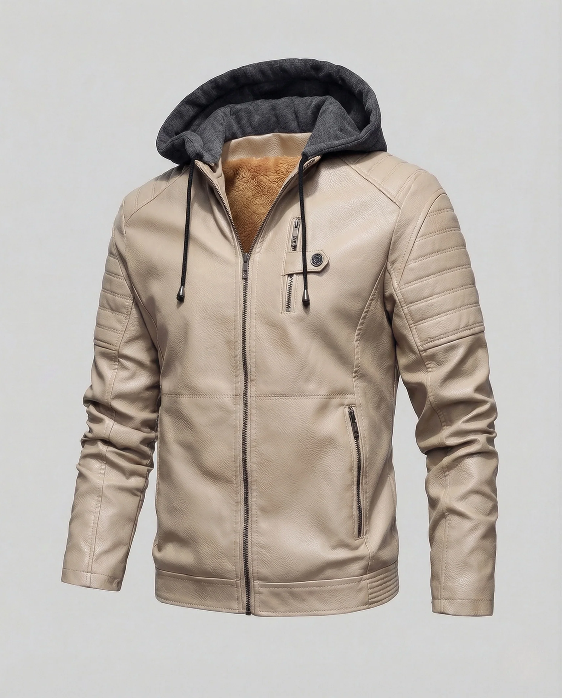 Herren Lederblouson mit Sweatkapuze & Steppdetails - Image 6