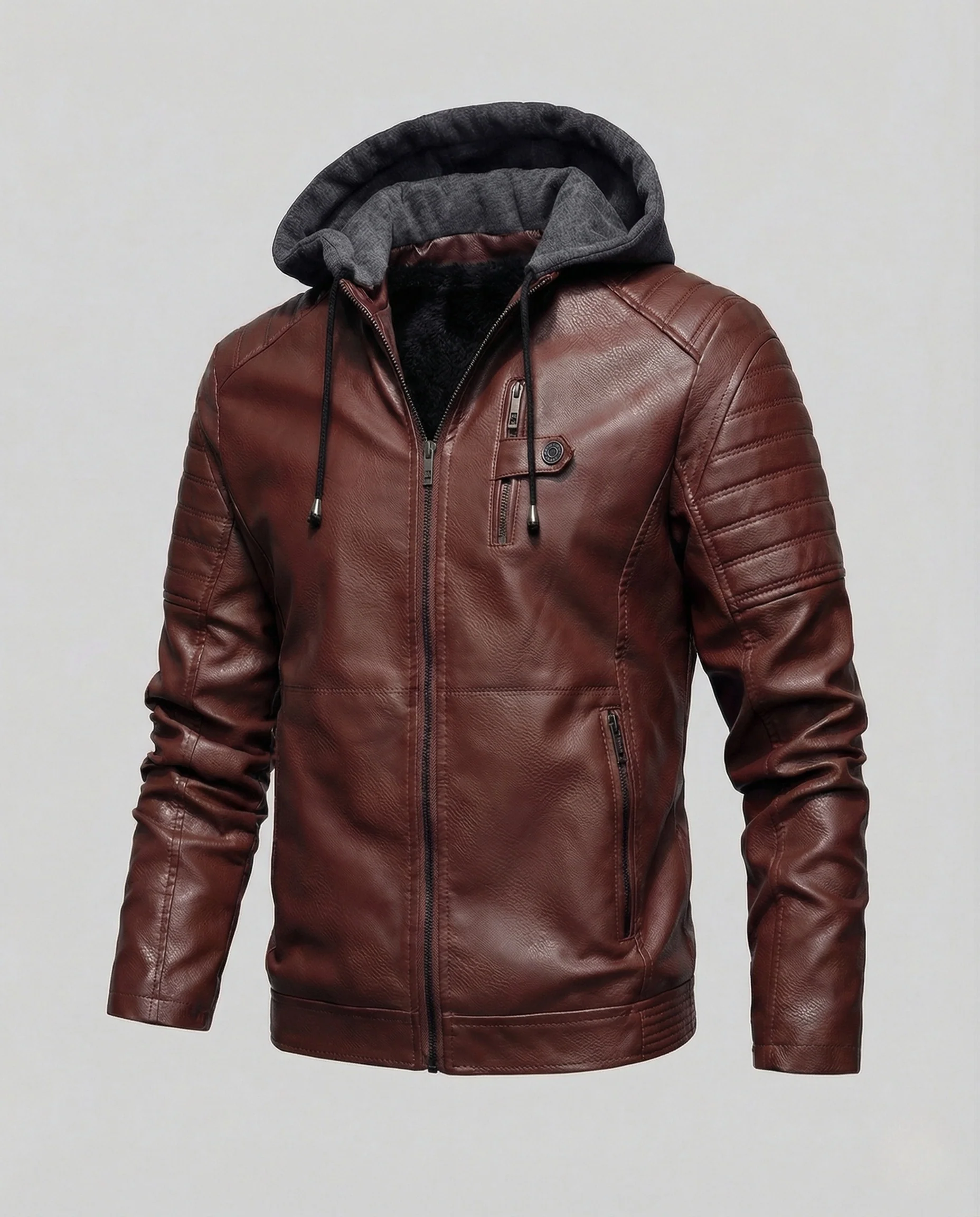 Herren Lederblouson mit Sweatkapuze & Steppdetails - Image 7