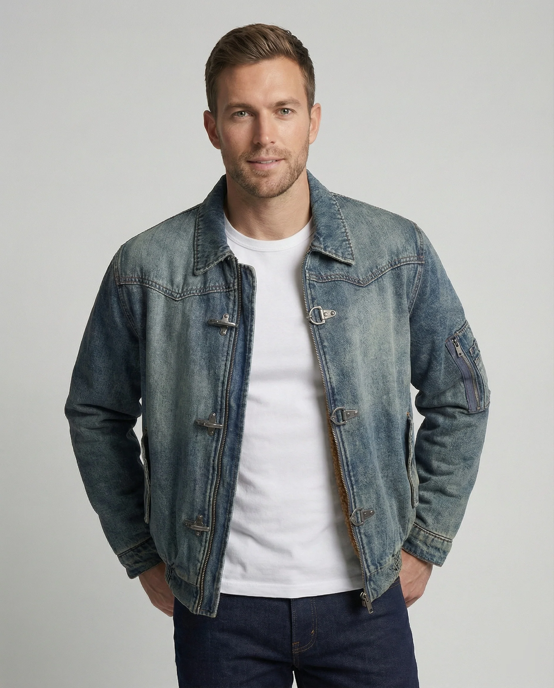 Herren Jeansjacke Bomber mit Teddyfutter - Image 2