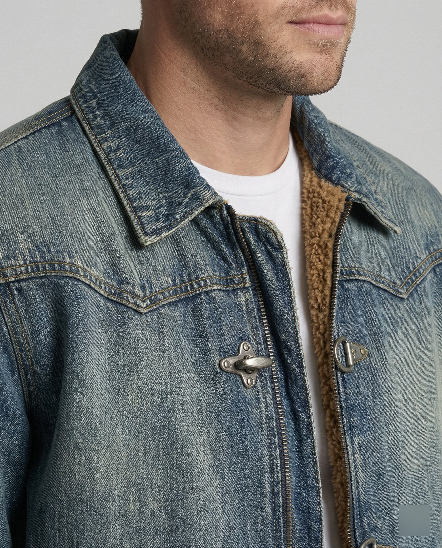 Herren Jeansjacke Bomber mit Teddyfutter - Image 4