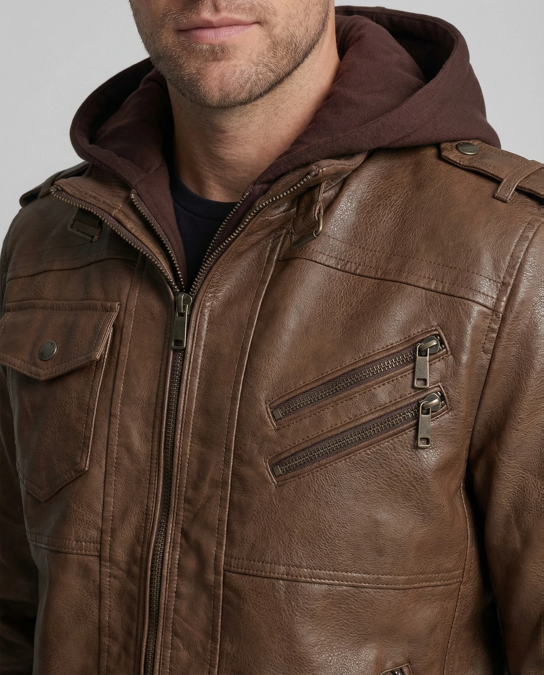 Herren Vintage Lederblouson mit Kapuze - Image 3