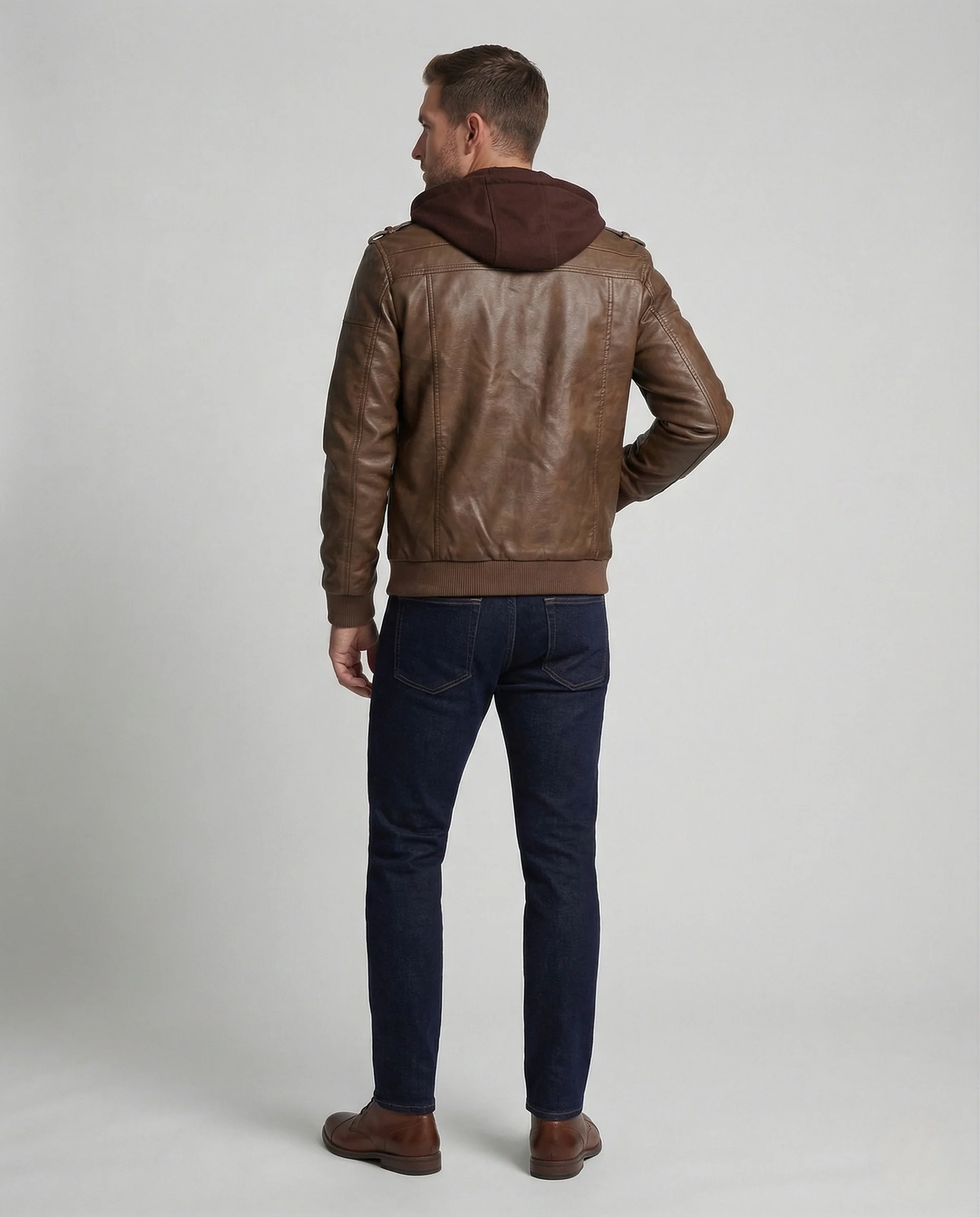 Herren Vintage Lederblouson mit Kapuze - Image 4