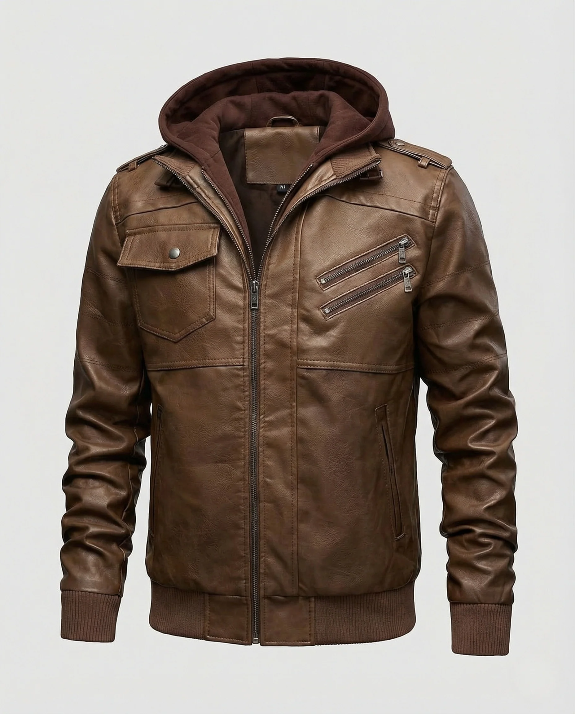 Herren Vintage Lederblouson mit Kapuze - Image 5