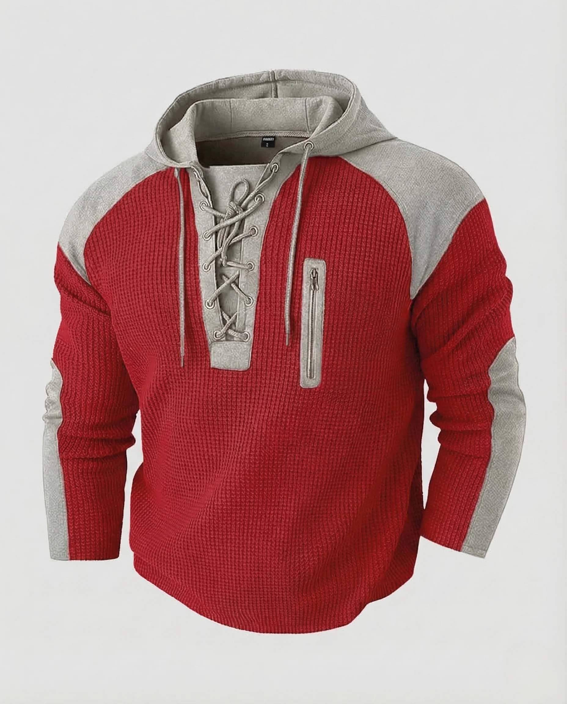 Herren Waffelstrick Hoodie Kapuze Reißverschluss Tasche - Image 10