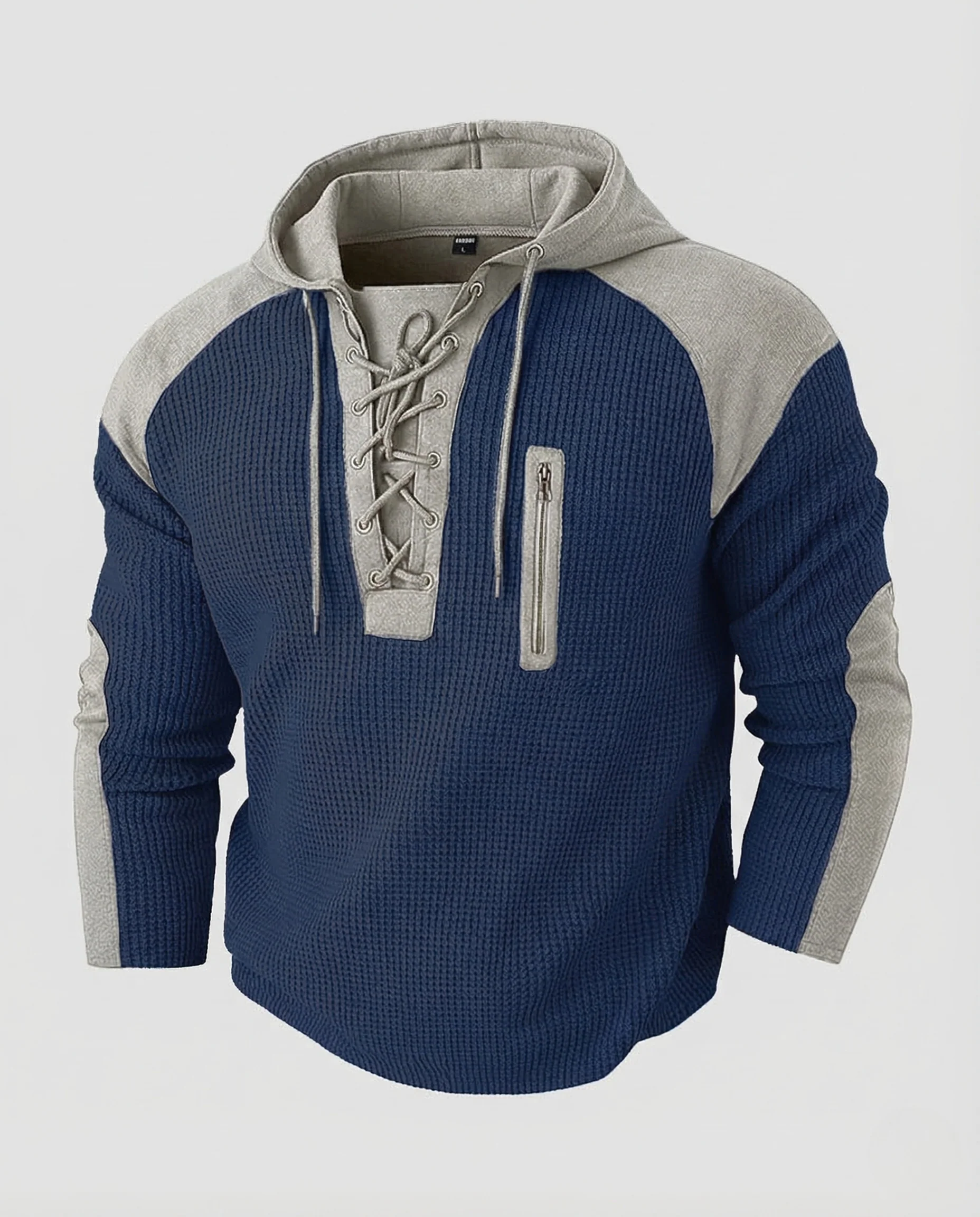 Herren Waffelstrick Hoodie Kapuze Reißverschluss Tasche - Image 5