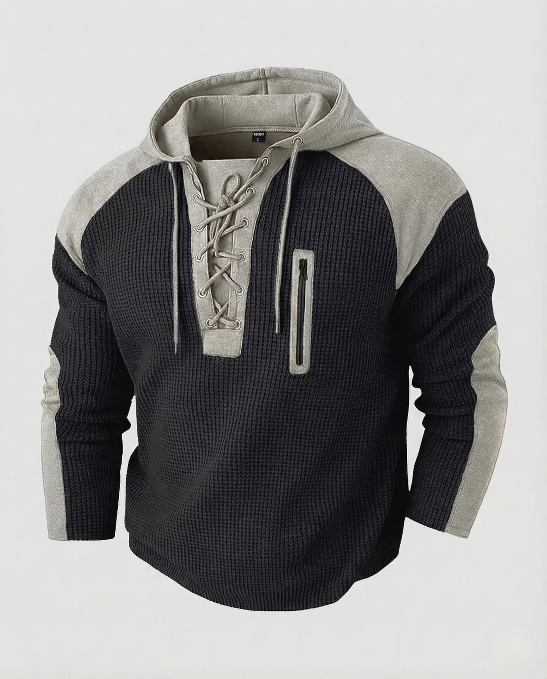 Herren Waffelstrick Hoodie Kapuze Reißverschluss Tasche - Image 6