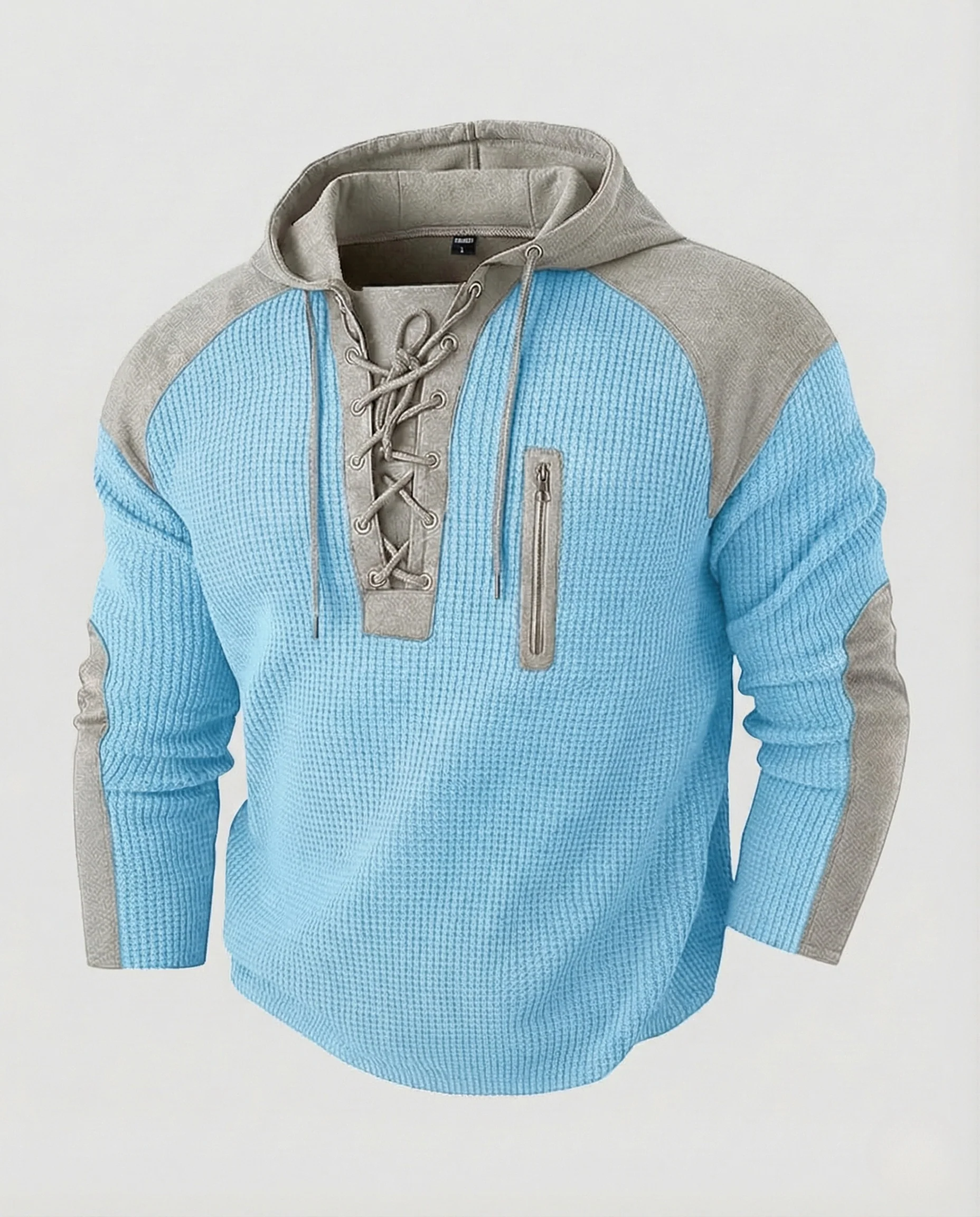 Herren Waffelstrick Hoodie Kapuze Reißverschluss Tasche - Image 7