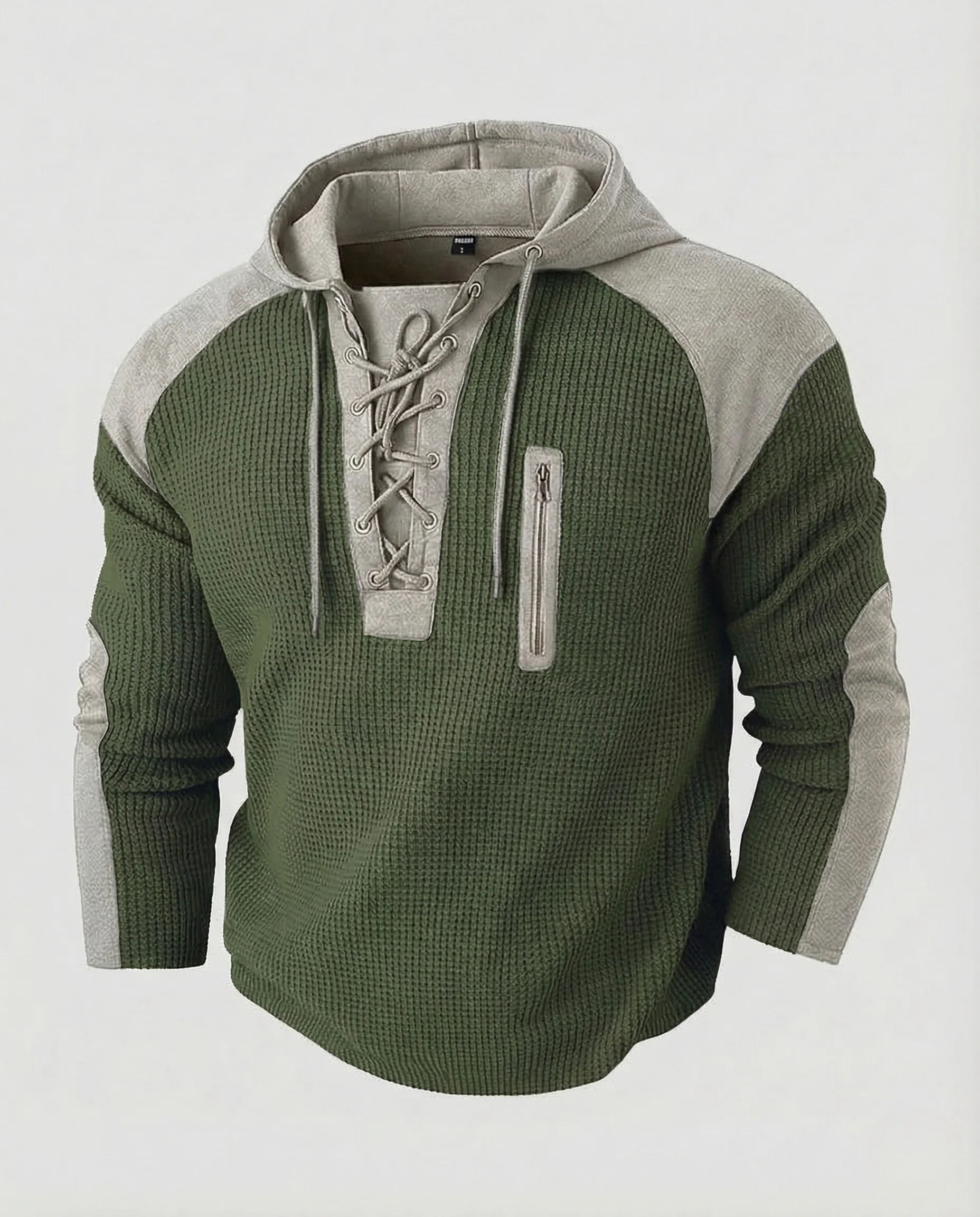 Herren Waffelstrick Hoodie Kapuze Reißverschluss Tasche - Image 8