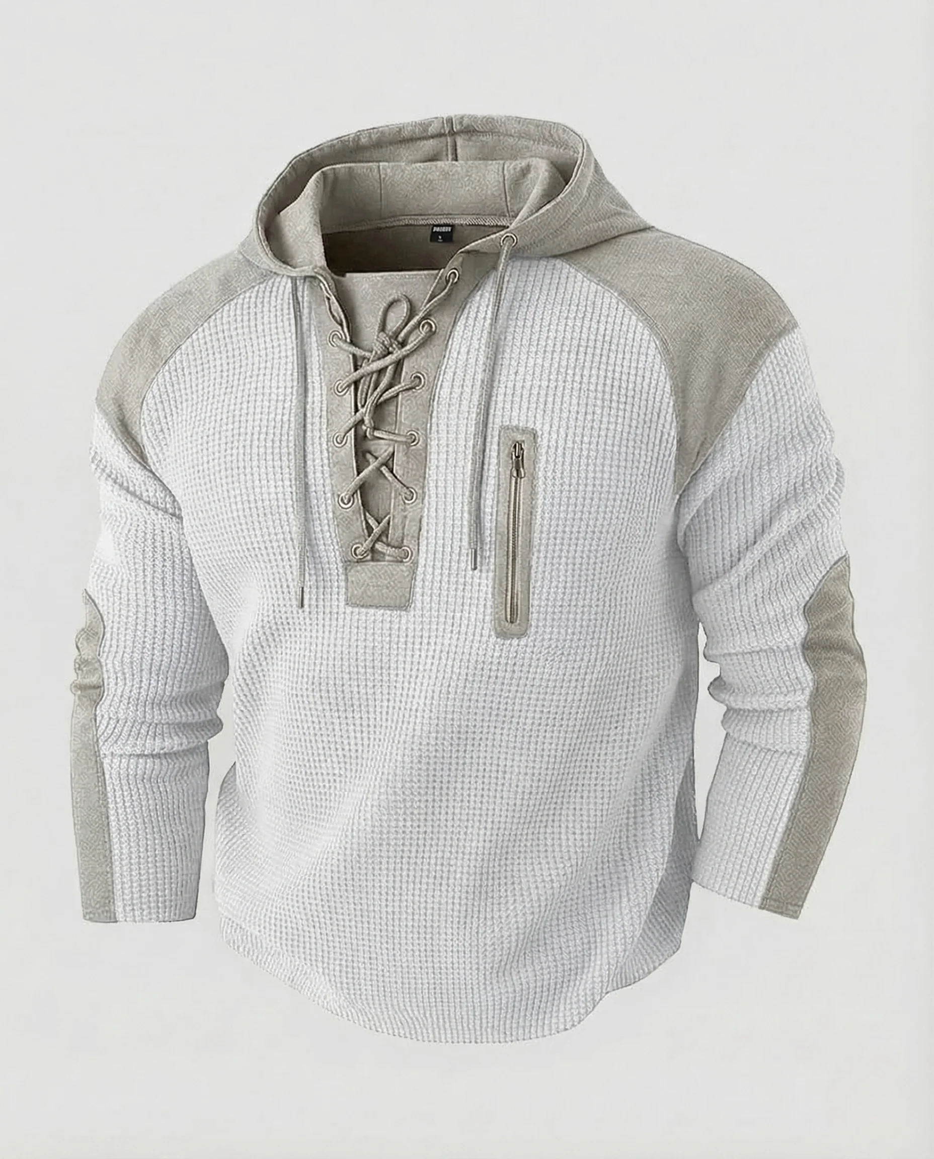 Herren Waffelstrick Hoodie Kapuze Reißverschluss Tasche - Image 9
