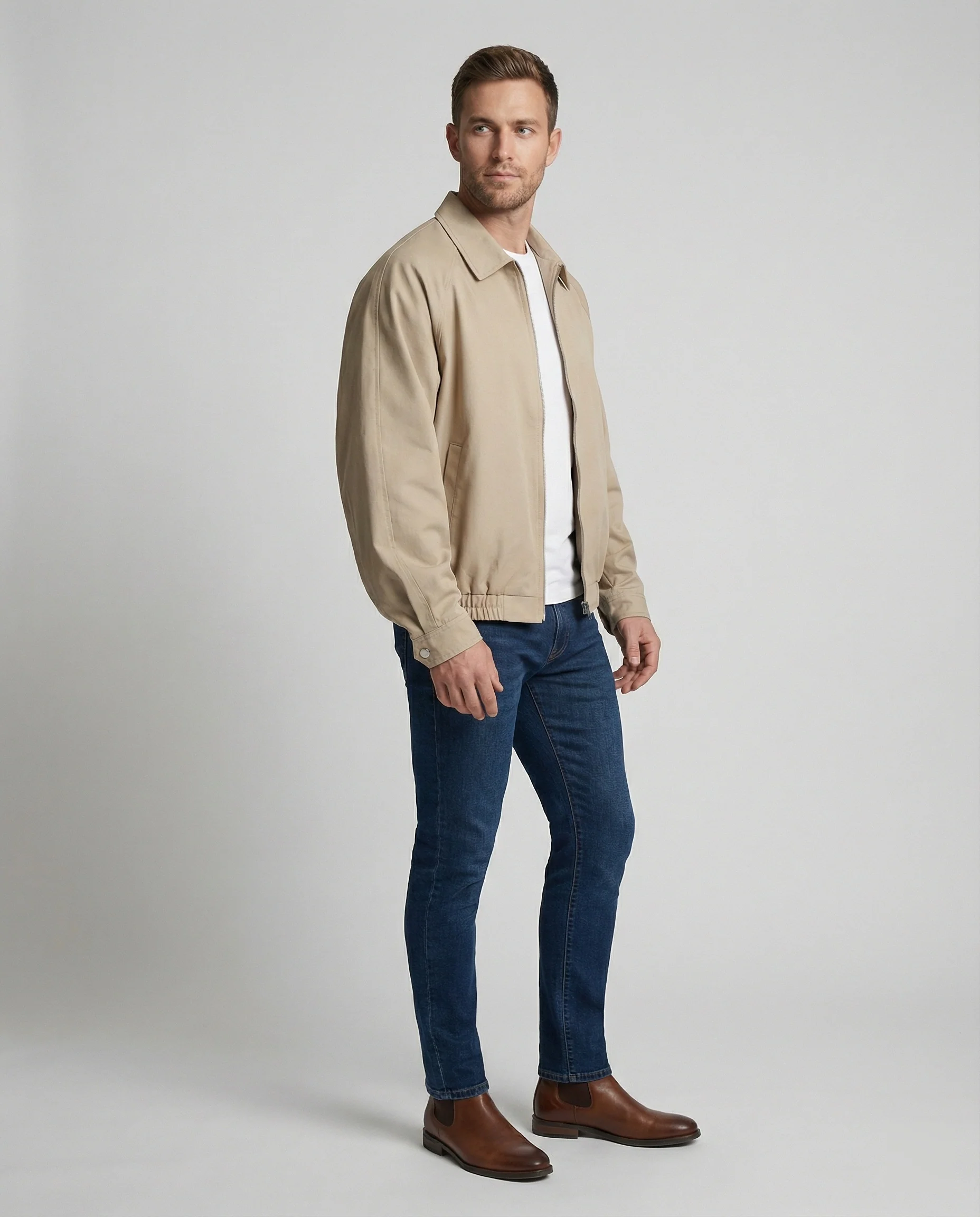 Herren weit geschnittene Harrington-Jacke mit Reißverschluss und Hemdkragen Heidi-Mode - Image 2