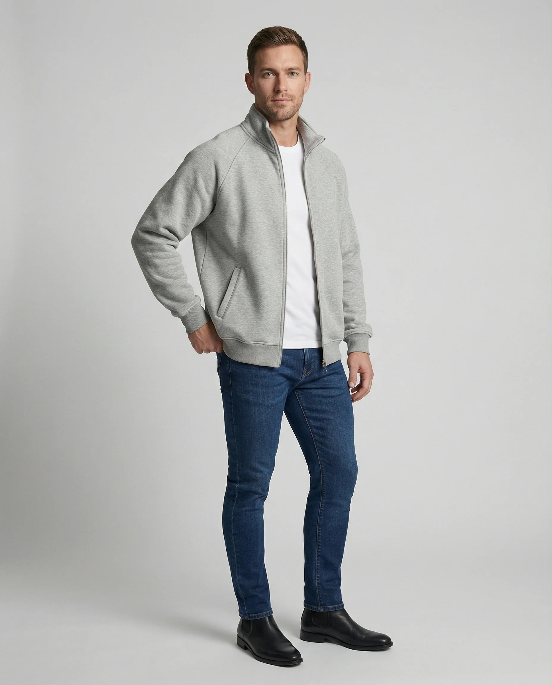 Herren weit geschnittene Sweatjacke mit Stehkragen und durchgehendem Reißverschluss Heidi-Mode - Image 2