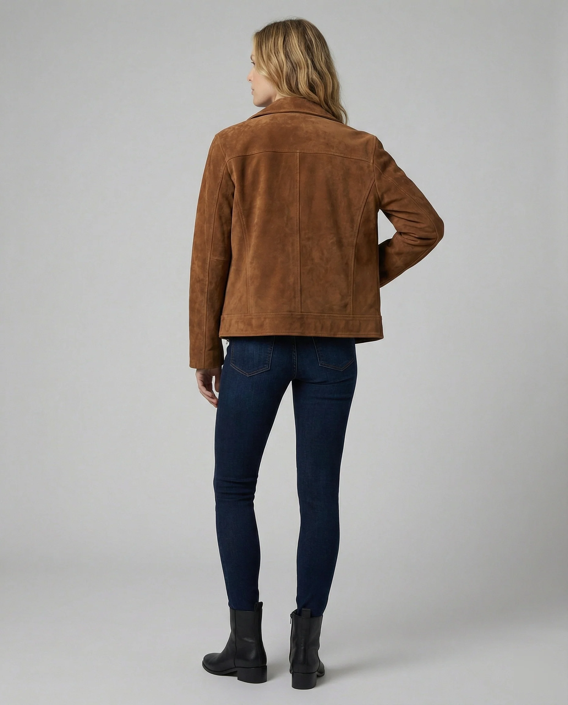 Weit geschnittene Wildlederoptik Jacke mit großem Revers und Reißverschluss-Druckknopf-Kombination Heidi-Mode - Image 3